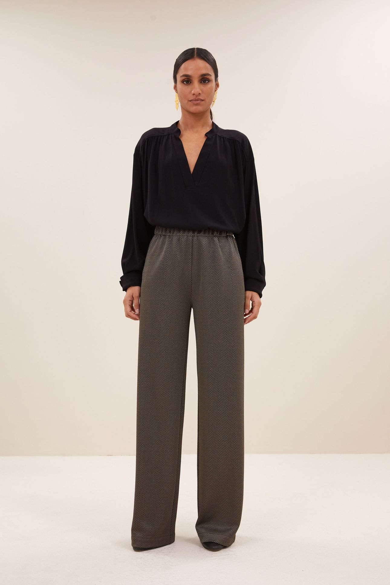 LISSA HERRINGBONE PANTS BISCUIT 2