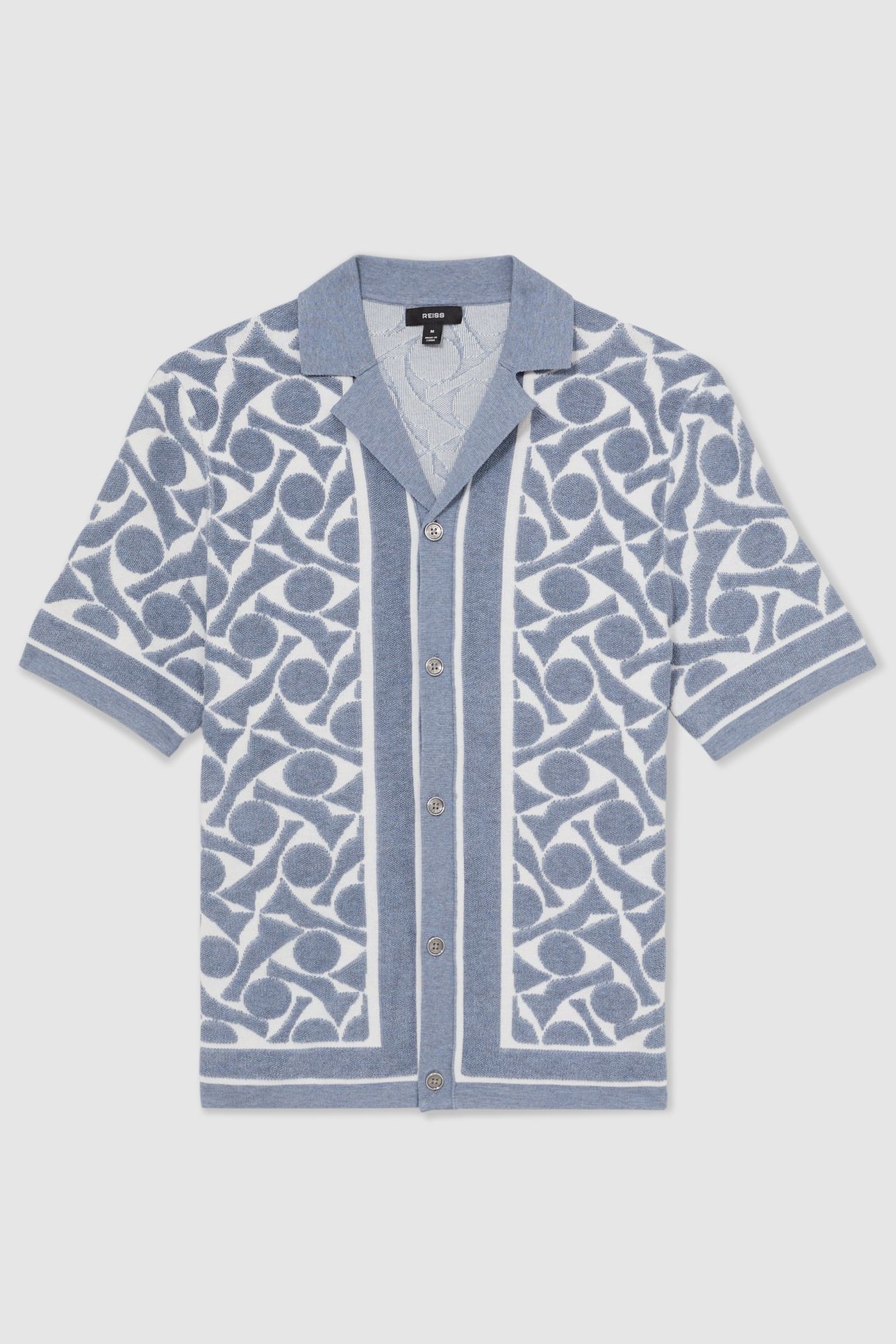 SS CUBAN BUTTON THORUGH GEO TOWELLING SHIRT SOFT BLUE/WHITE 5