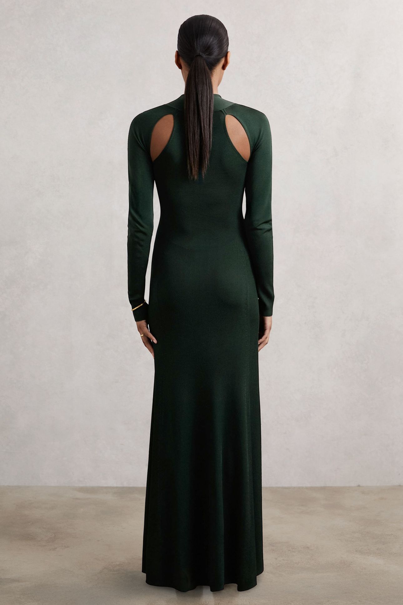 CUT OUT KNITTED MIDI DRESS DARK GREEN 2