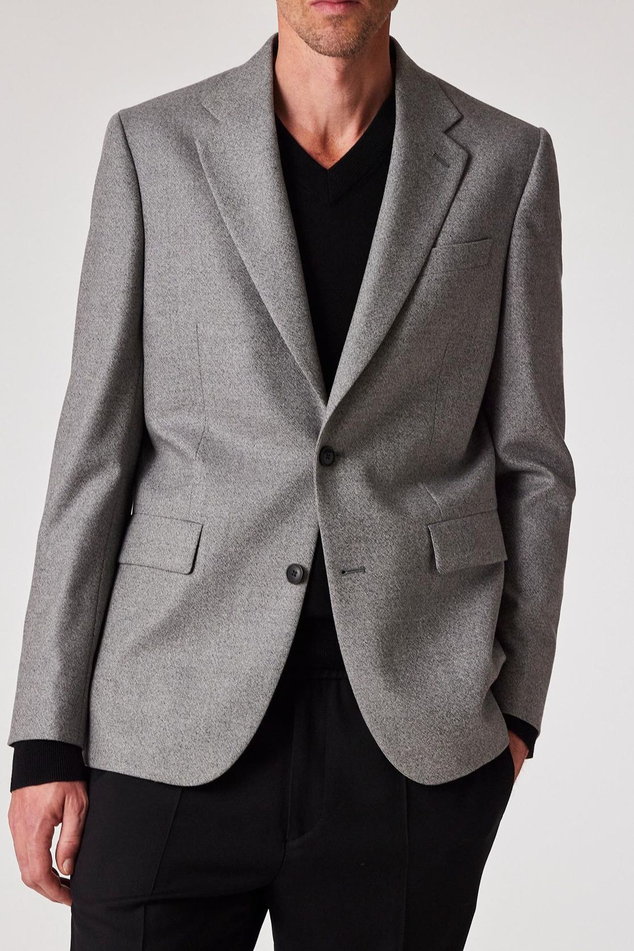 MENS TAILORED FIT 2 BUTTON JACKET GREY MELANGE 1