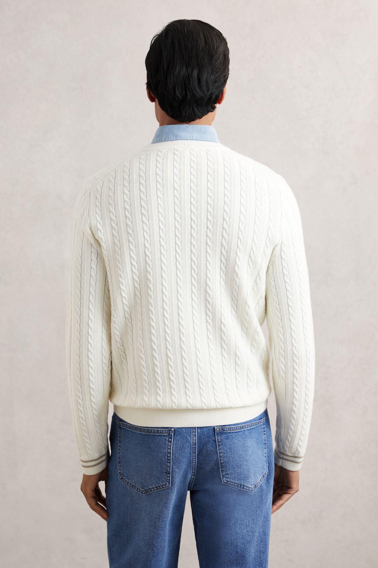 LS CREW NECK TIPPED CUFF CABLE JUMPER WHITE 2