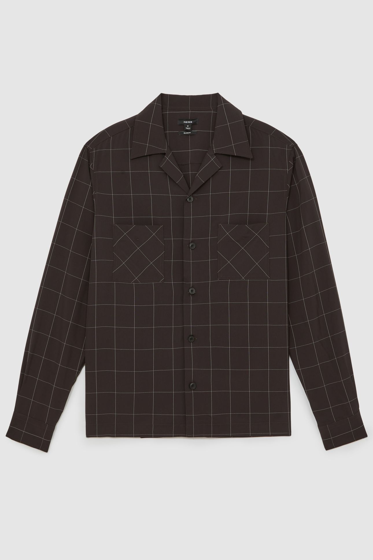 LS WINDOWPANE CUBAN SHIRT DARK BROWN 4