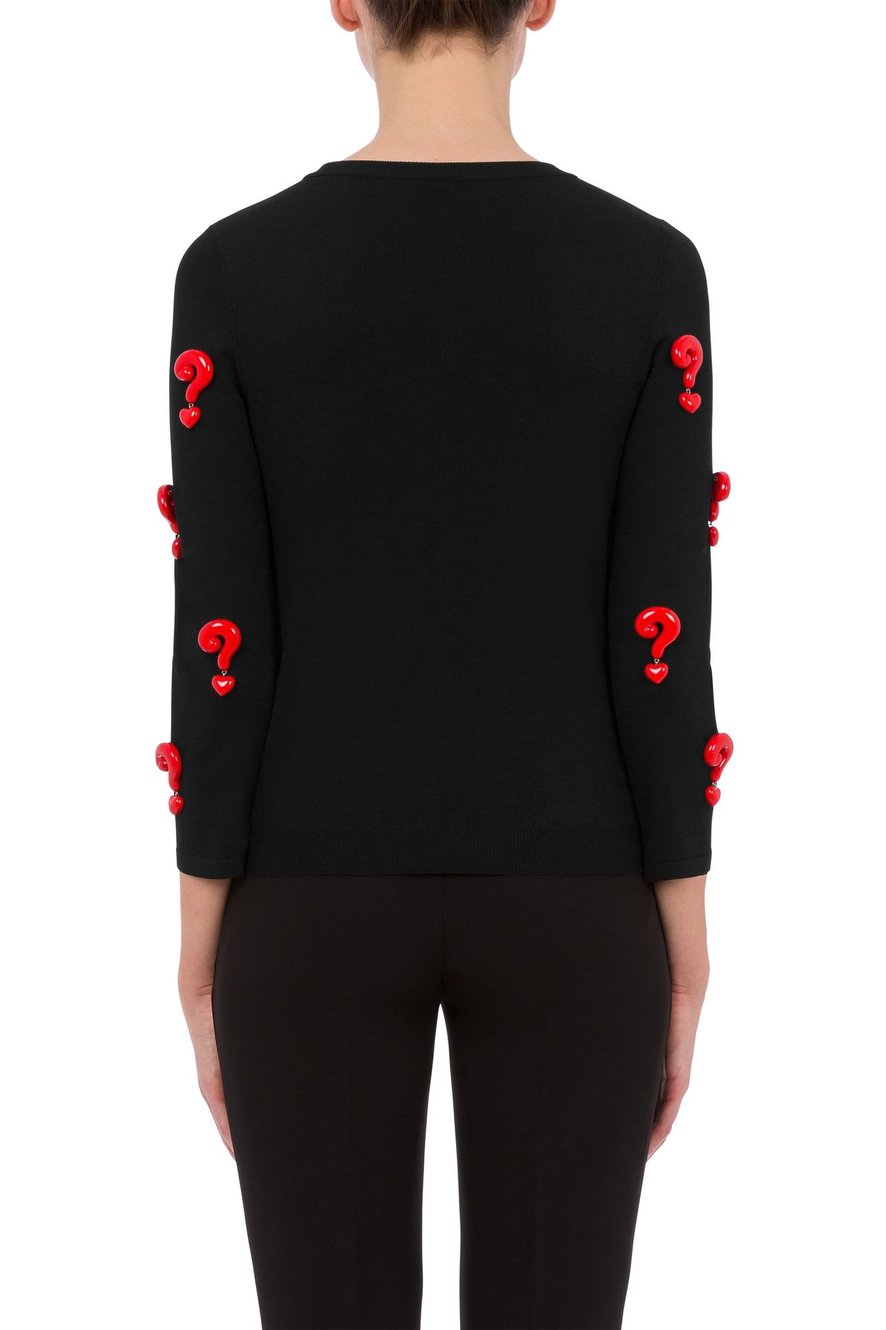 CARDIGAN STRETCH RED QUESTION MARKS BLACK 2