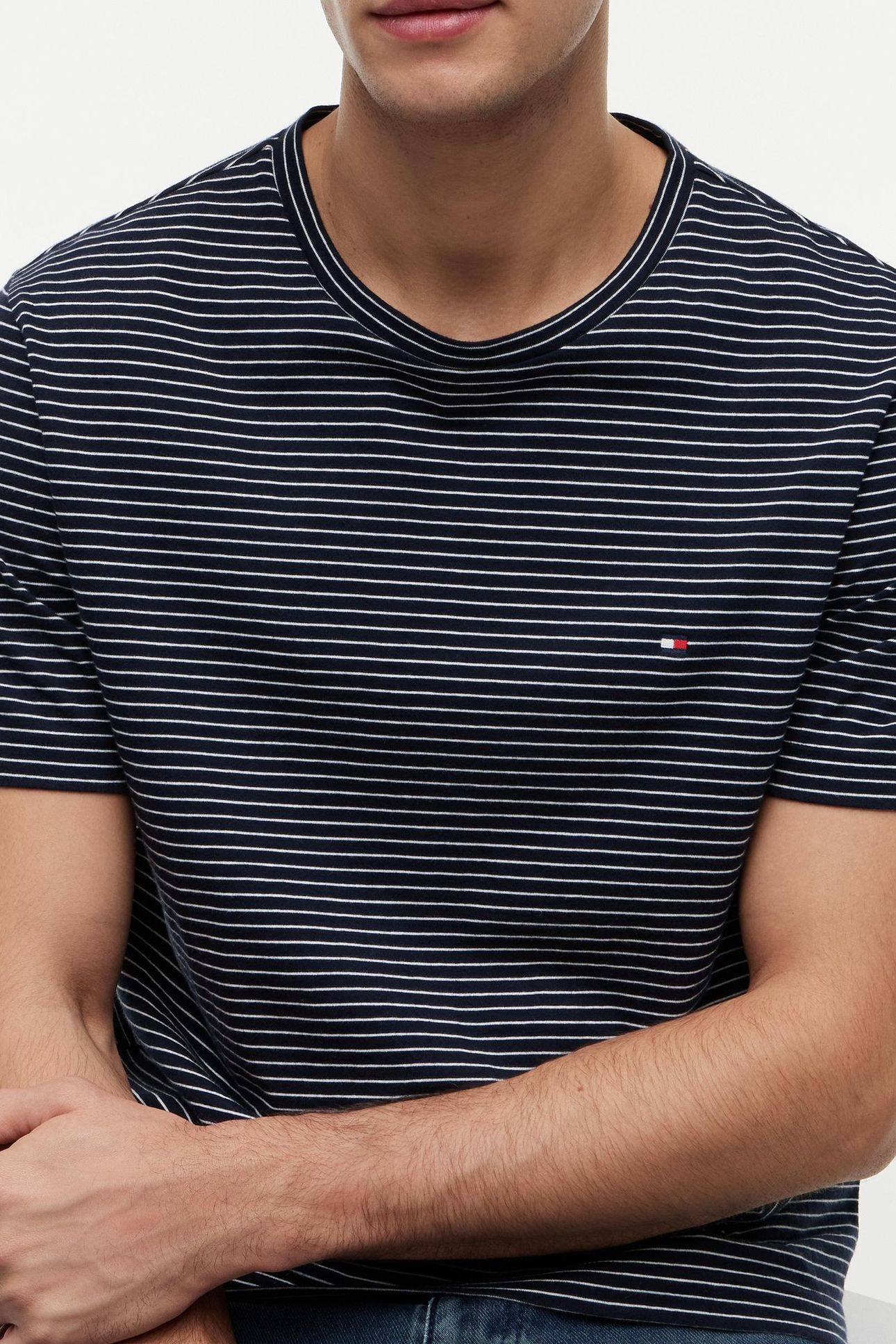 FLAG EMBROIDERY T-SHIRT DESERT SKY/ECRU STRIPE 5