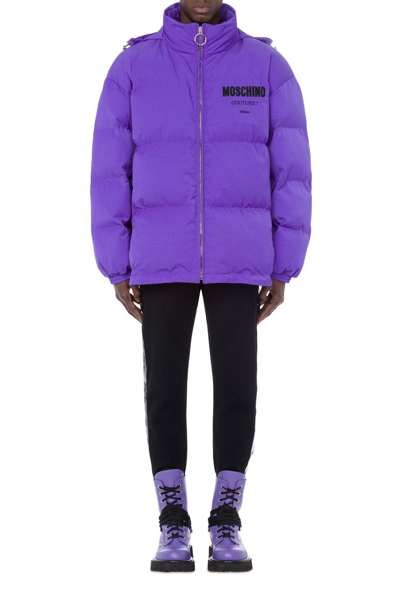 MOSCHINO COUTURE VINYL TECHNICAL NYLON DOWN JACKET PURPLE 1