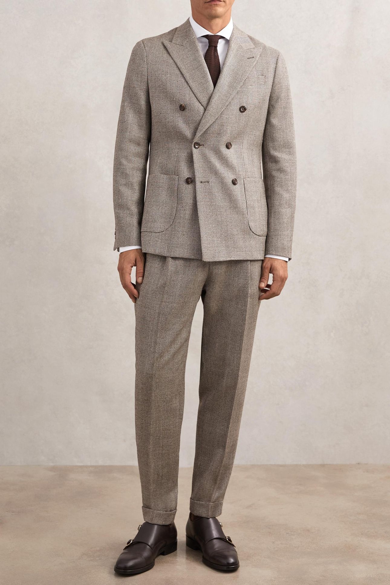 DB PEAK HERRINGBONE TEXTURED BLAZER BROWN 3