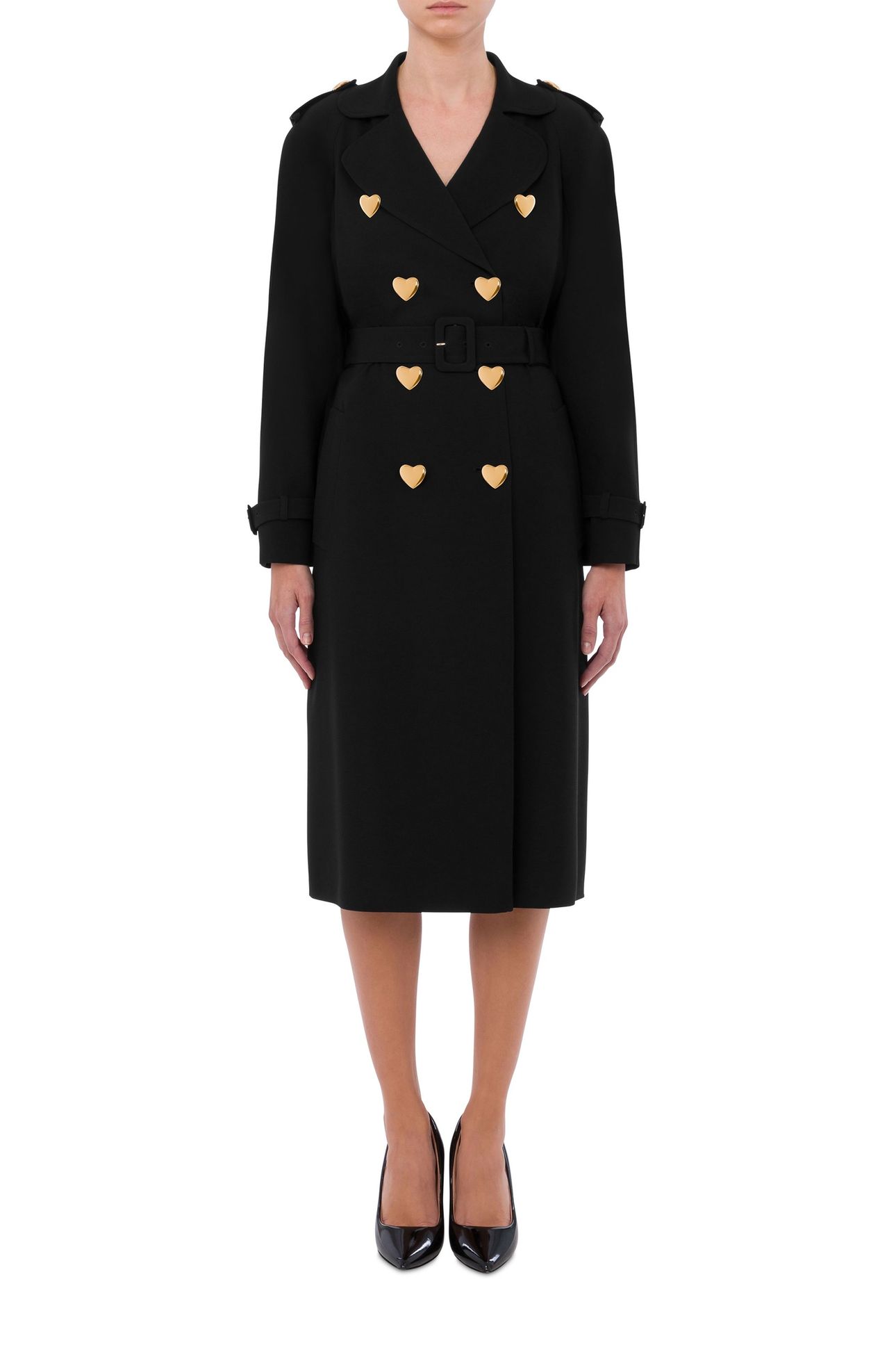 ENVER SATIN TRENCH COAT HEART BUTTONS BLACK 1