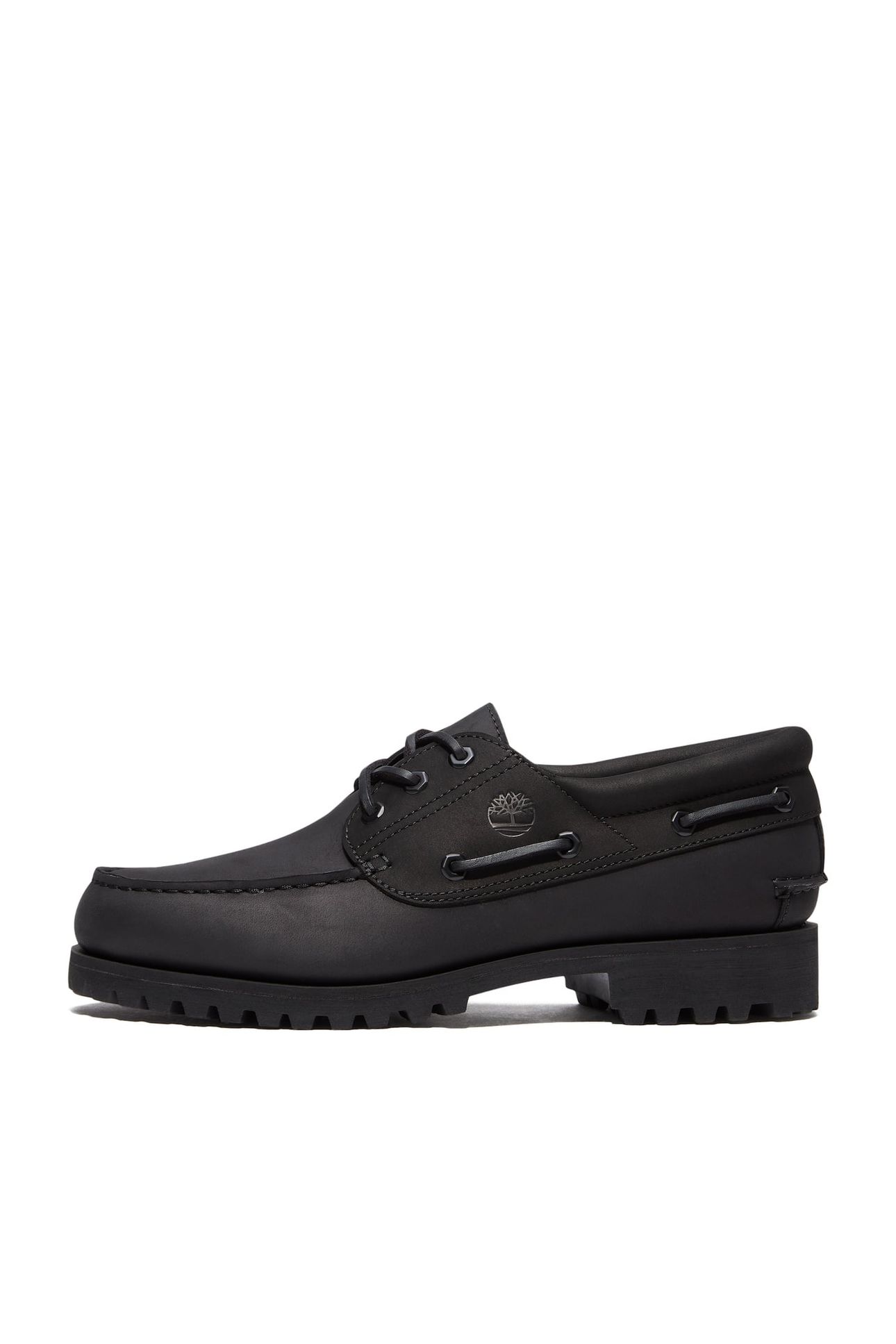 AUTH ESSENTIAL BOAT SHOE BLACK FULL GRAIN W BLACK 7