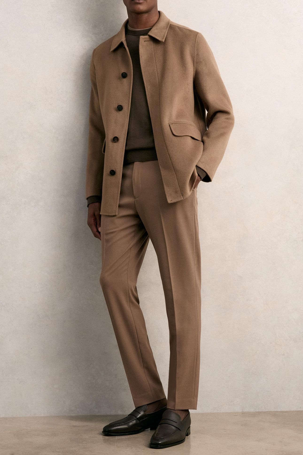 LS BUTTON THROUGH DOUBLE FACE WOOL JACKET BROWN 1