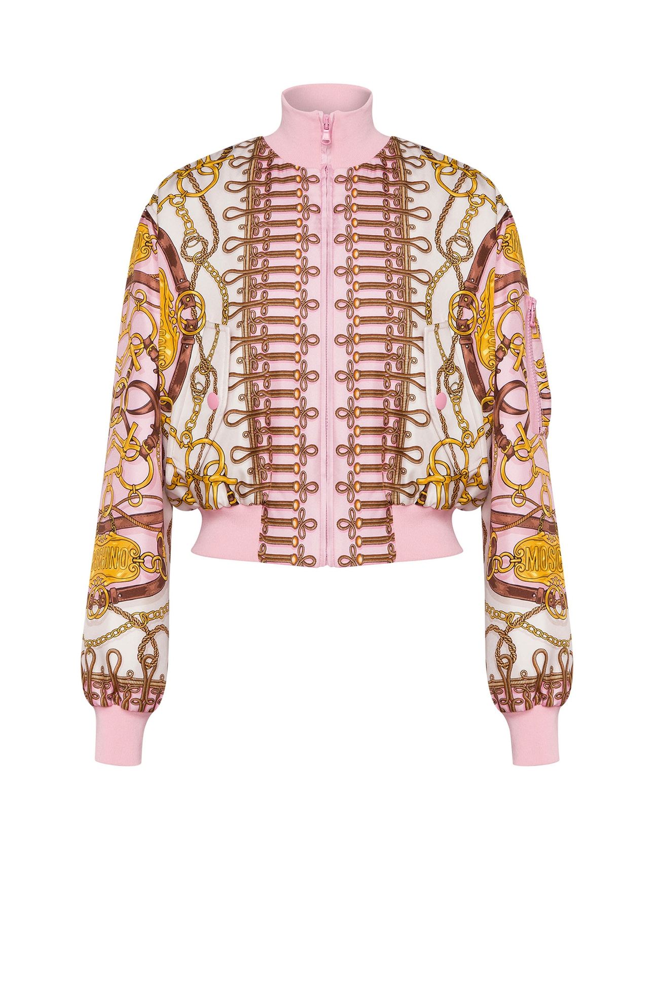 SILK BOMBER JACKET MILITARY TEDDY SCARF PINK 3