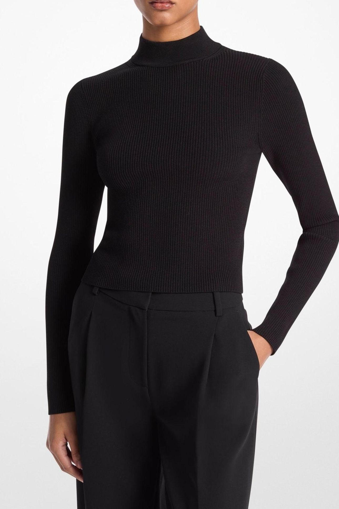 VISCOSE MOCK NECK RIB SWEATER BLACK 1