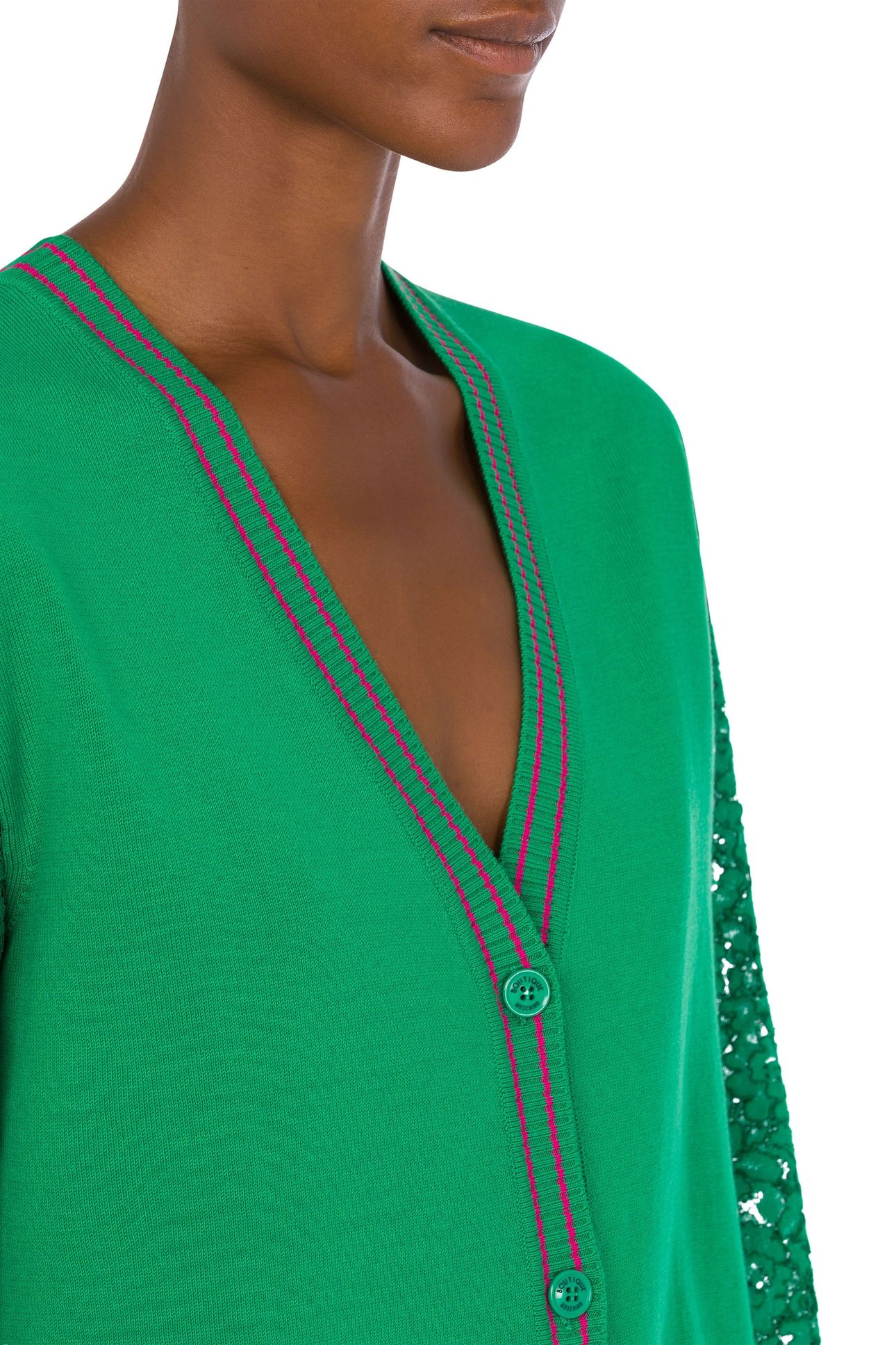 STRETCH CARDIGAN WITH LACE SLEEVES GREEN 4
