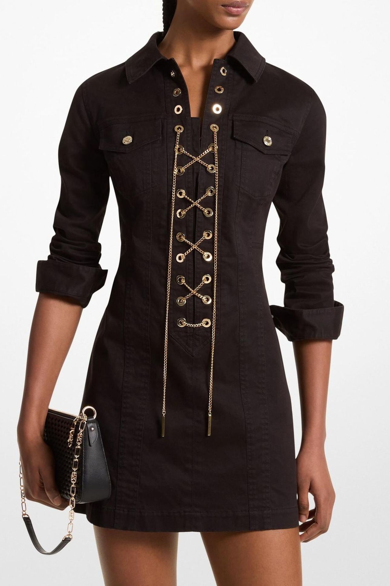 LACE UP LS DRESS BLACK 1