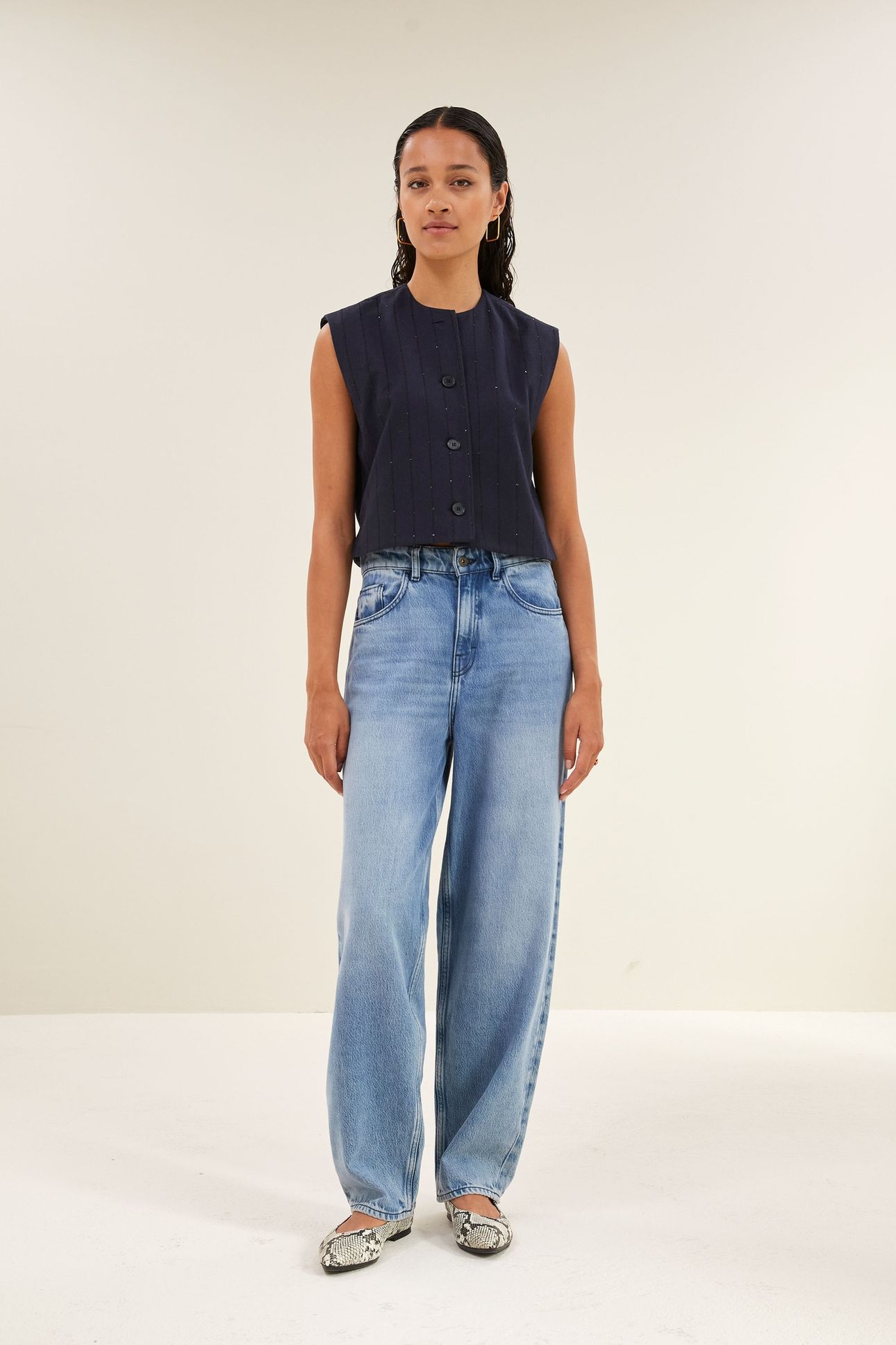 NORI SPARKLE GILET NAVY LUREX STRIPE 2