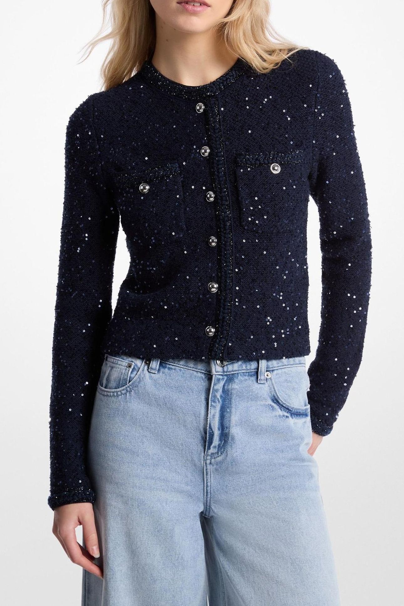 SEQUIN POCKET SNAP JACKET MIDNIGHT BLUE 1
