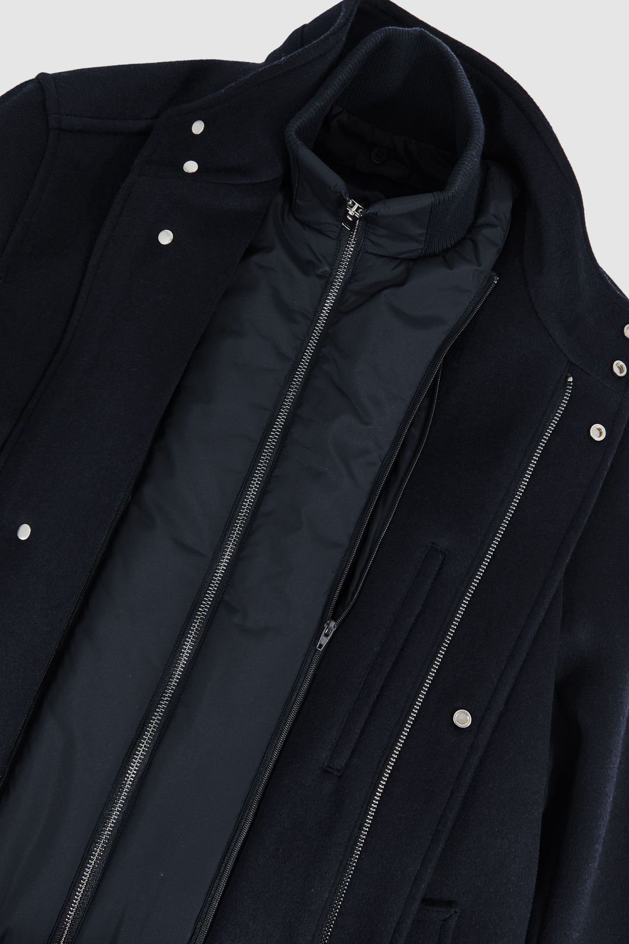 WOOL GILET INSERT FUNNEL NECK COAT NAVY 8