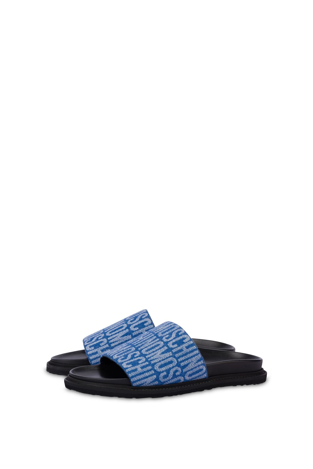 ALLOVER LOGO DENIM SLIDE SANDALS BLUE 2