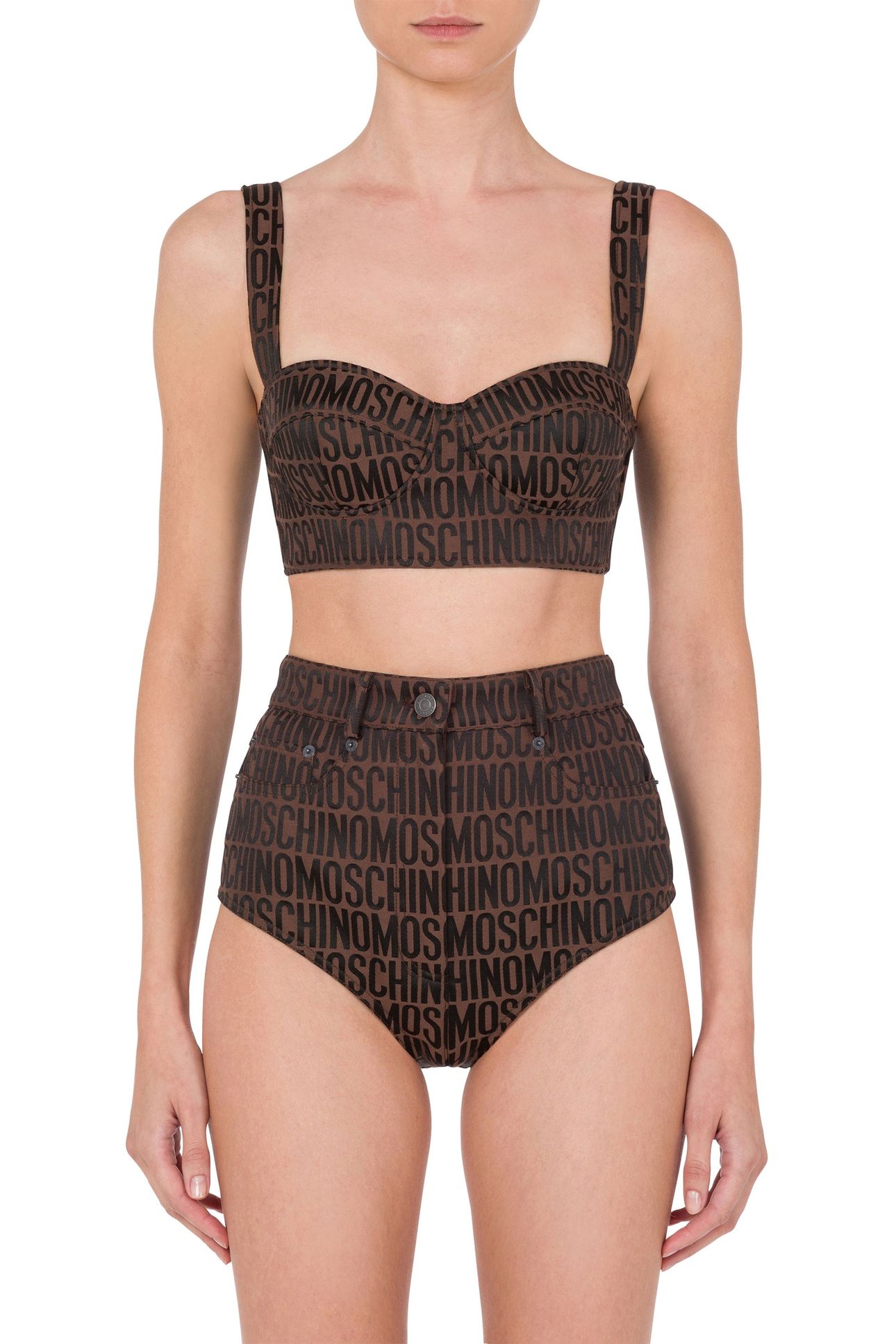 CROP TOP IN NYLON ALLOVER LOGO BROWN 1