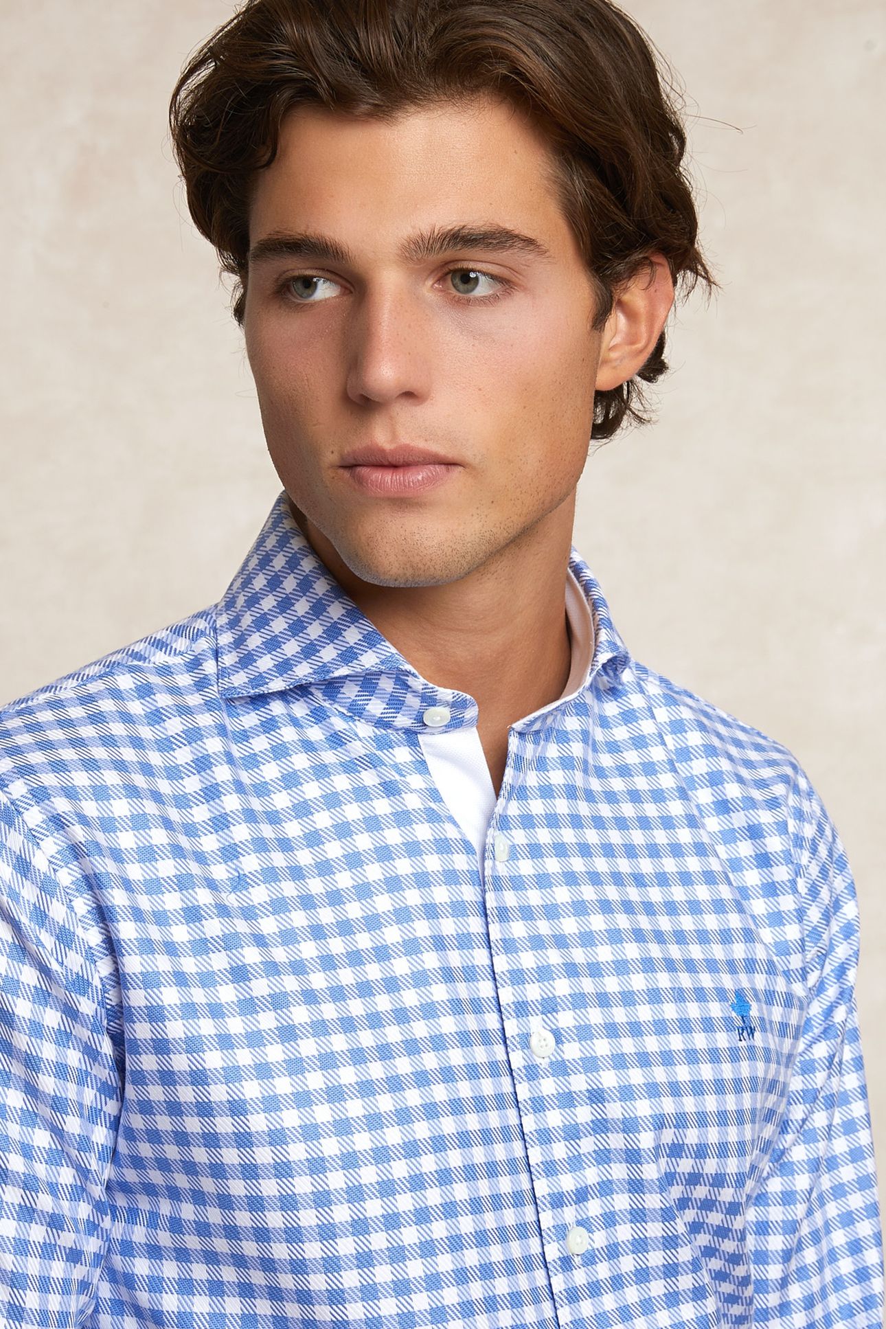 CUSTOM FIT COTTON CHECKED SHIRT BLUE/WHITE 4
