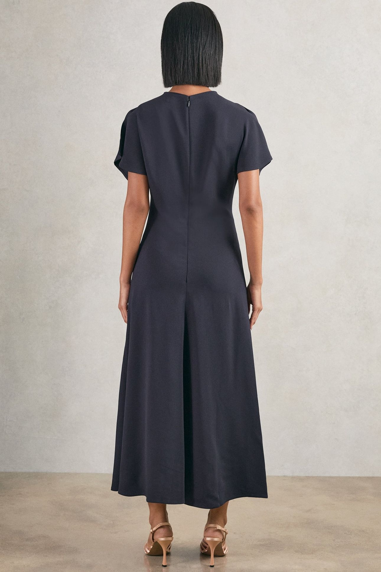 RUCHED FRONT WORKWEAR DRESS NAVY 2