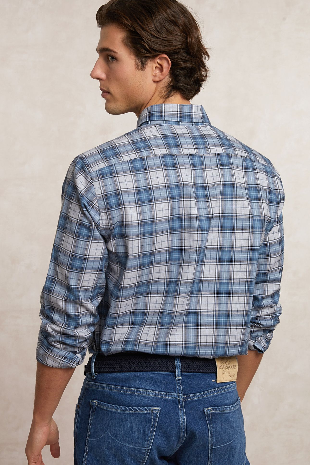CUSTOM FIT CHECKED SHIRT GREY/BLUE 2