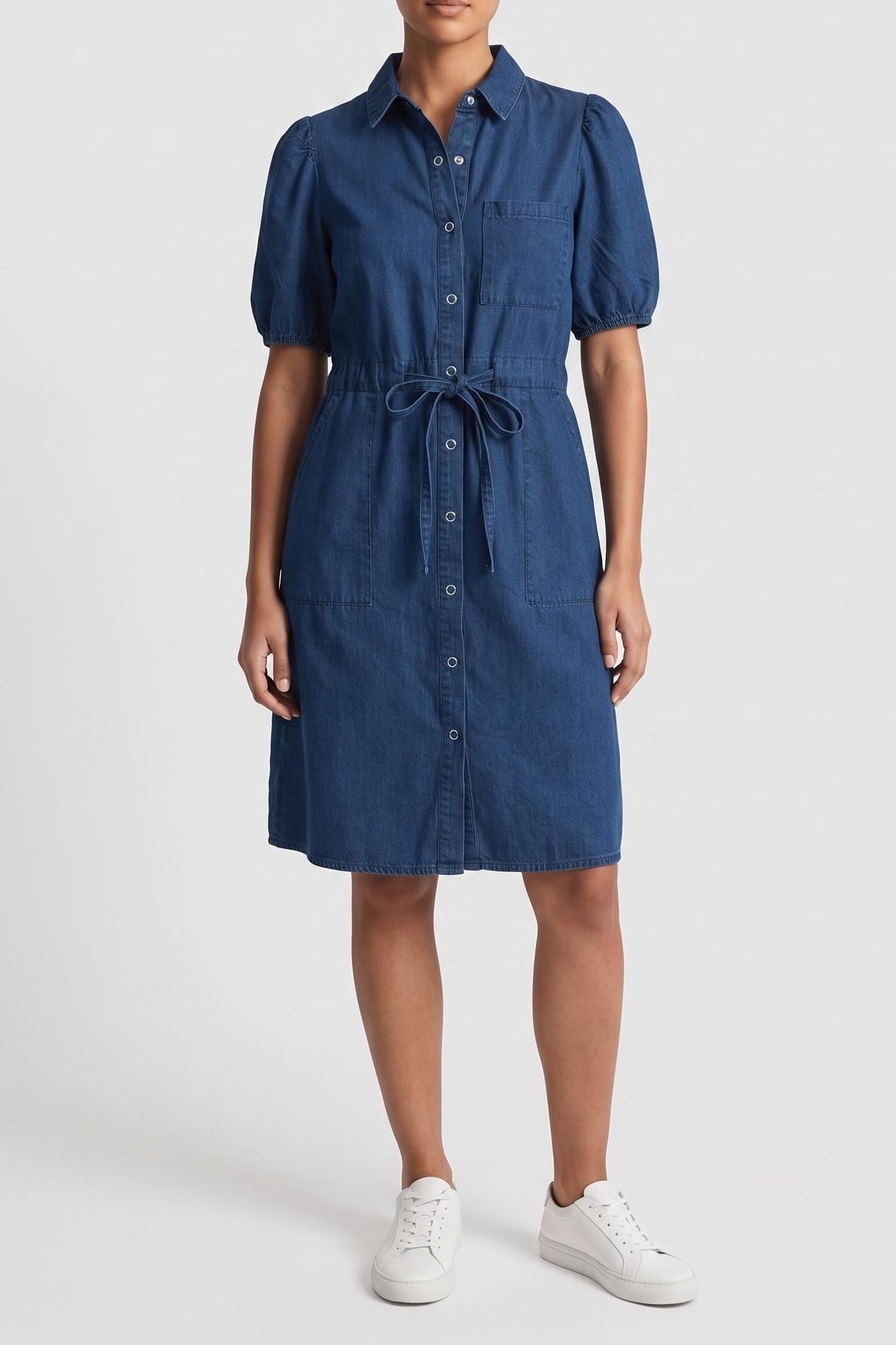 CHAMBRAY BUTTON TIE DRESS M MIDWASH CHERRY 1