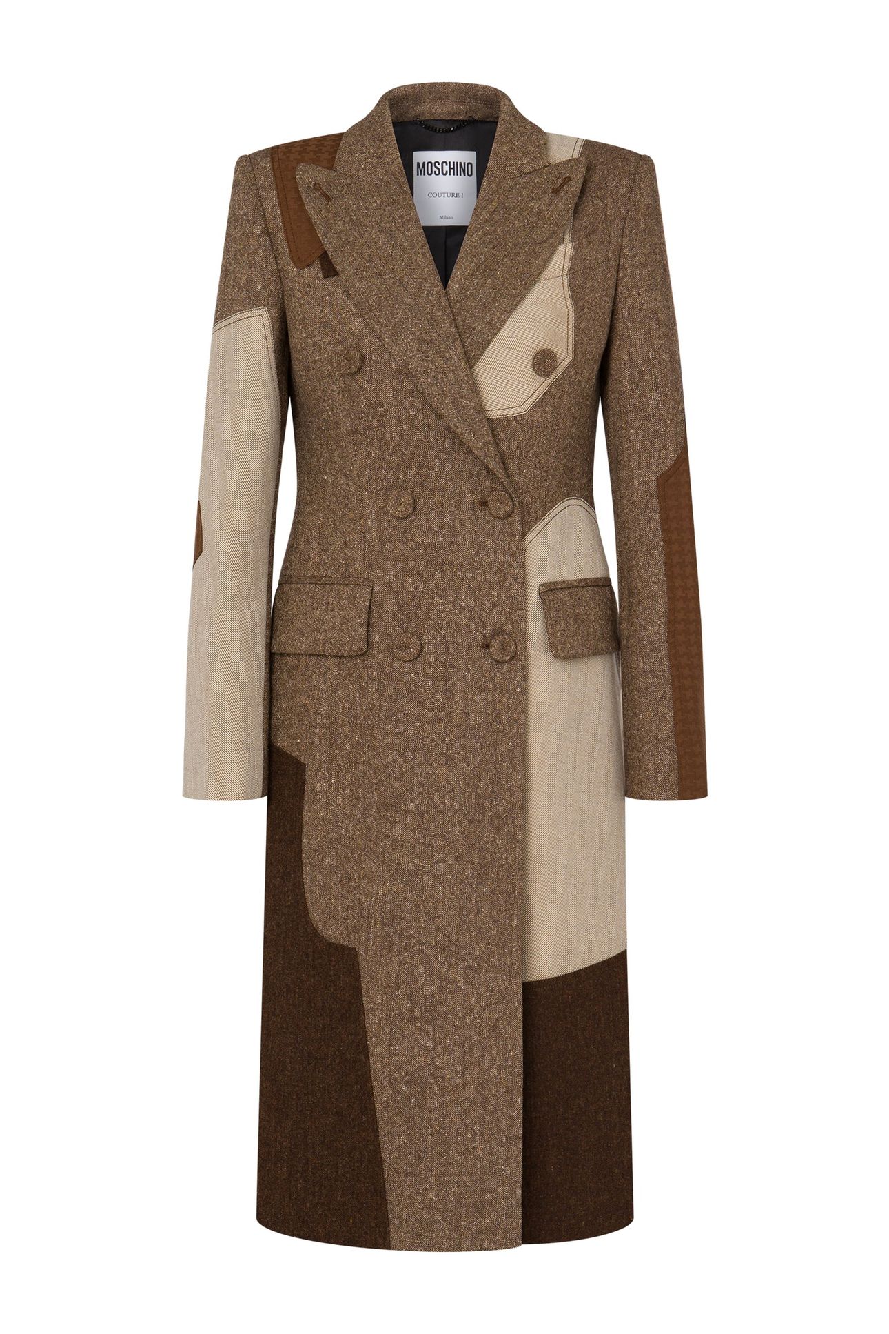 PATCHWORK WOOL BLEND COAT BROWN 3