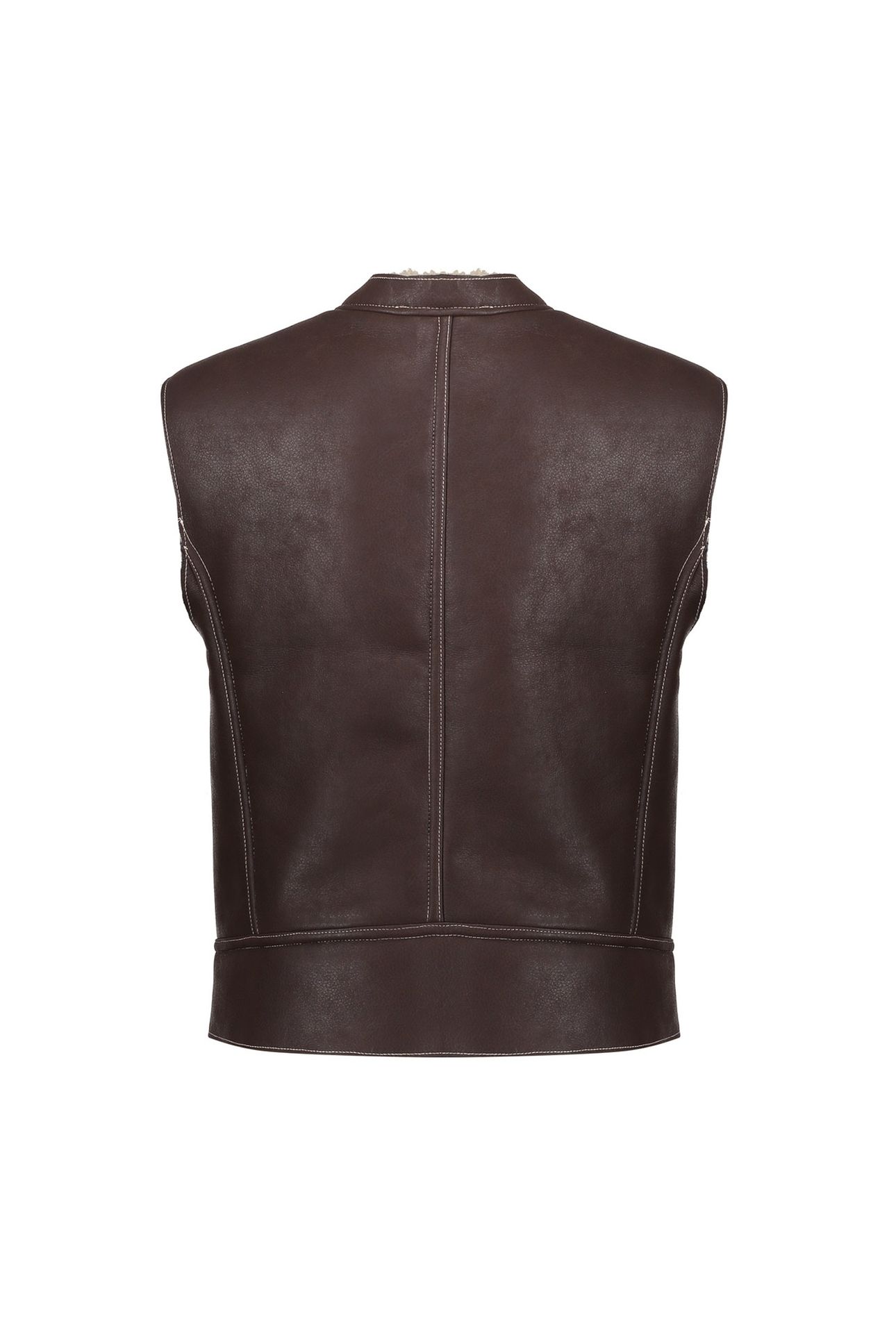 GILET IM LAMMY + ZIP BROWN/CREAM 2