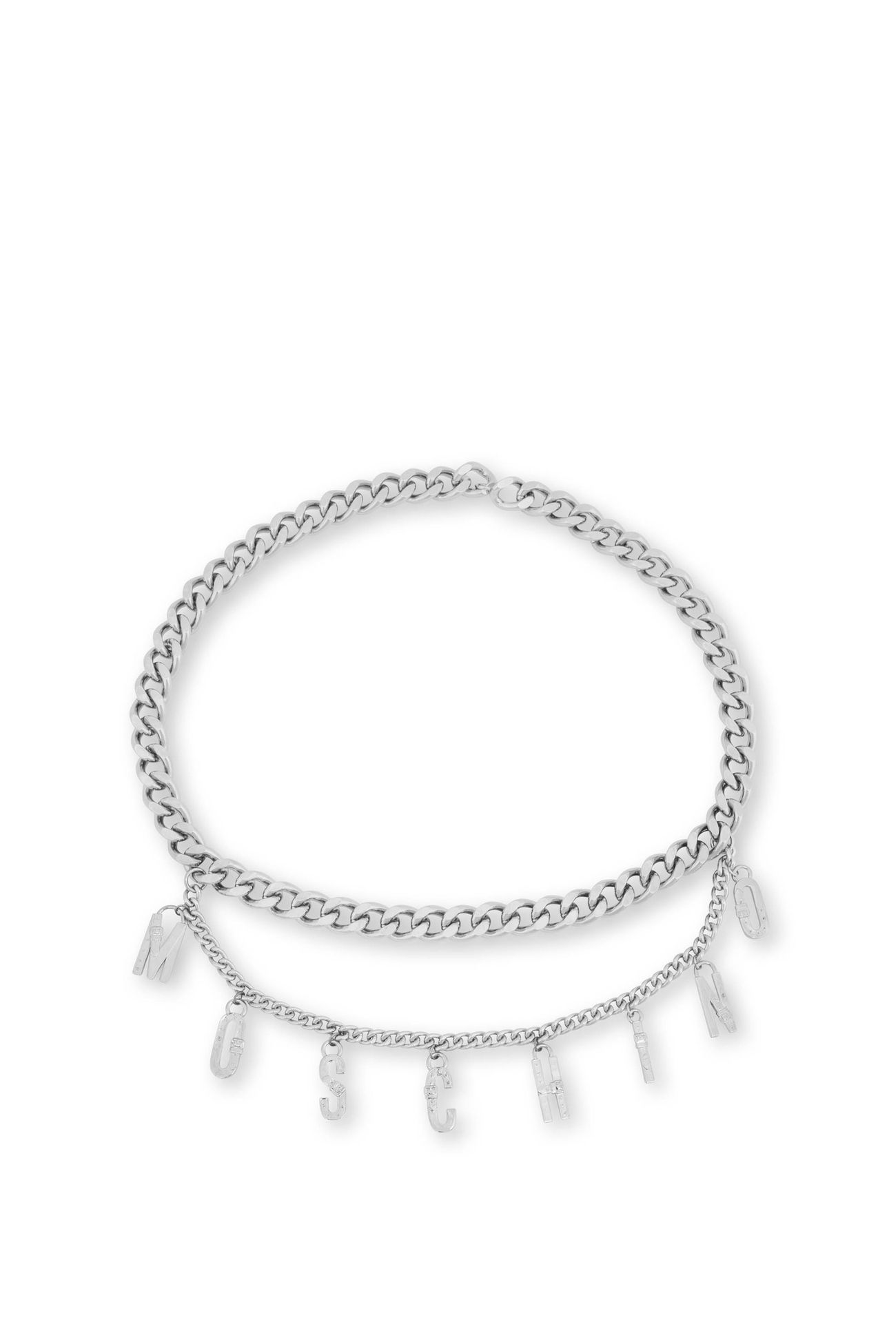 MOSCHINO BUCKLE LETTERING BELT SILVER 2