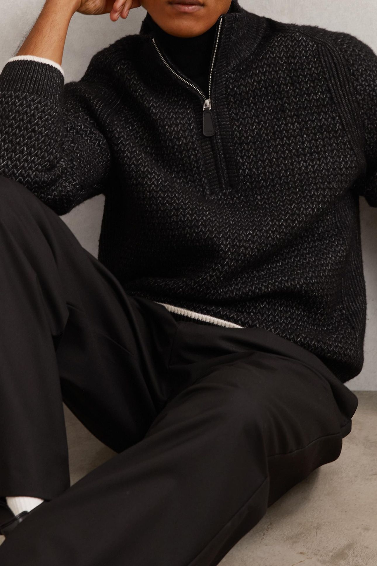 LS HALF ZIP BRUSHED RIBBED JUMPER BLACK 7