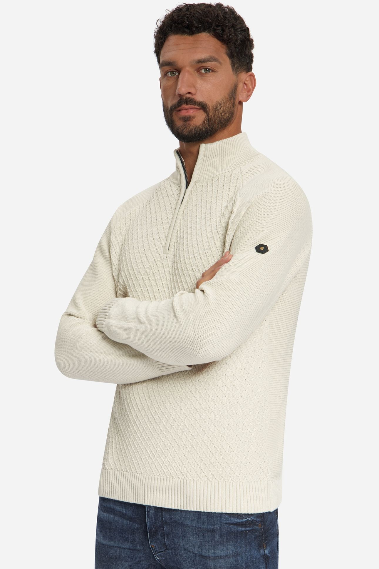 PULLOVER HALF ZIP CABLE KNIT STONE 3