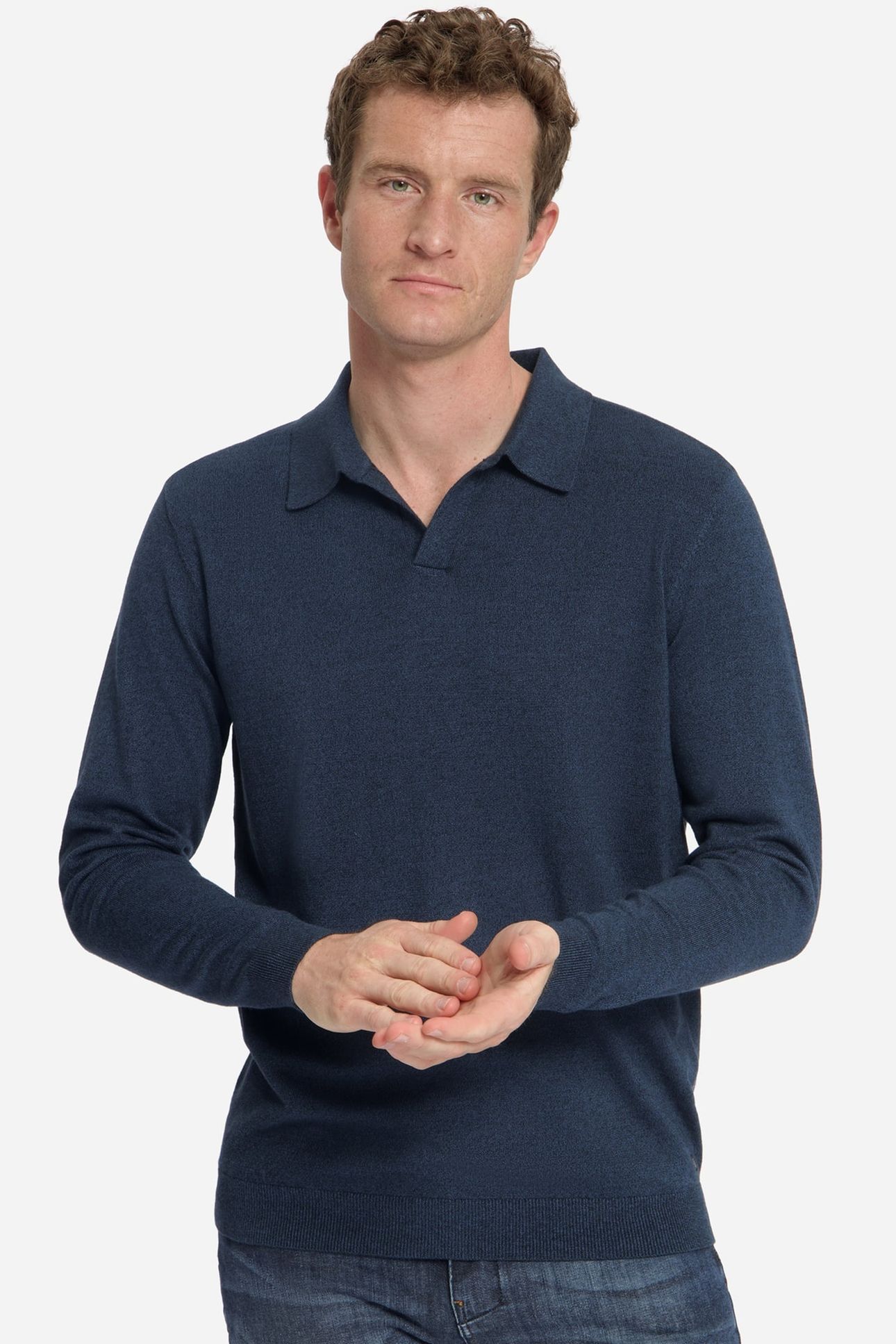 PULLOVER V POLO MELANGE NAVY 1