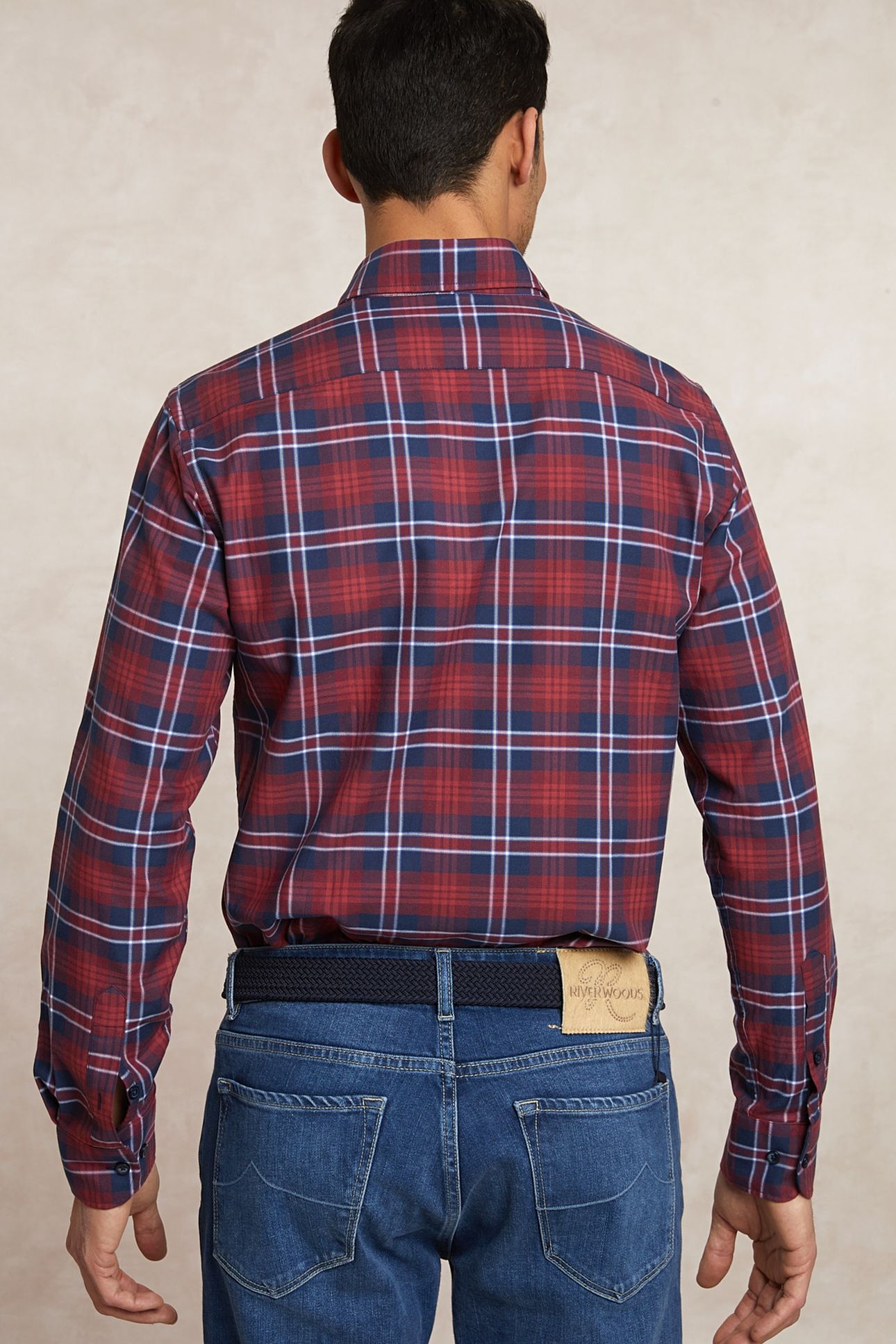 CUSTOM FIT COTTON CHECKED SHIRT BLUE/RED 2