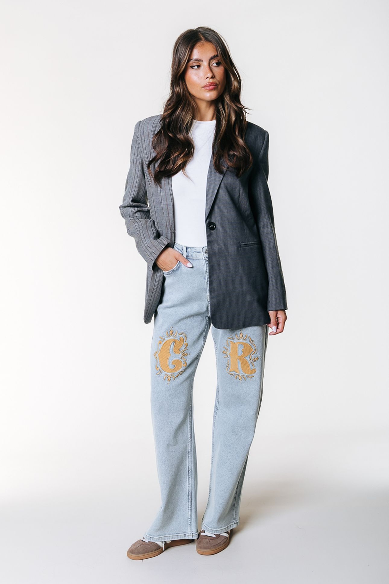 GAIAS CR HIGH RISE STRAIGHT LEG DENIM PANTS LIGHT BLUE DENIM 1