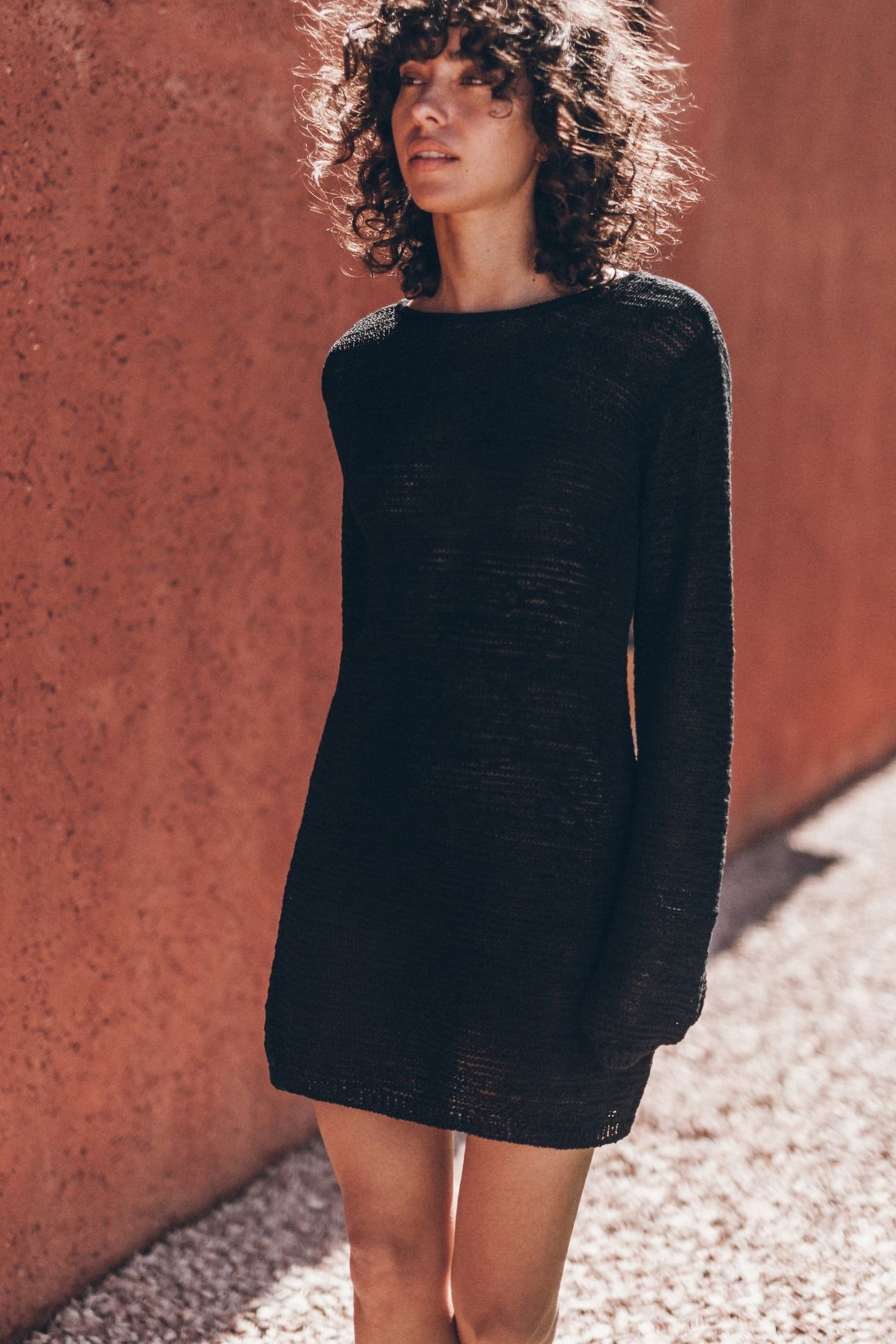 THE BLACK KNITTED LOW BACK LONGSLEEVE DRESS BLACK 1
