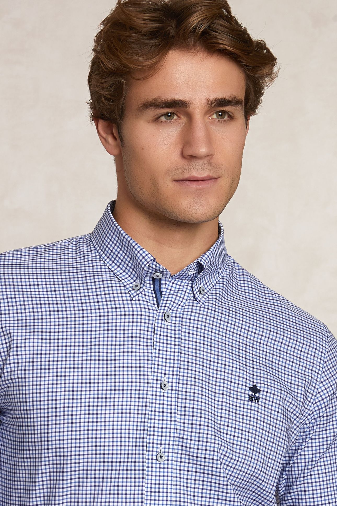 CUSTOM FIT COTTON CHECKED SHIRT BLUE/WHITE 4