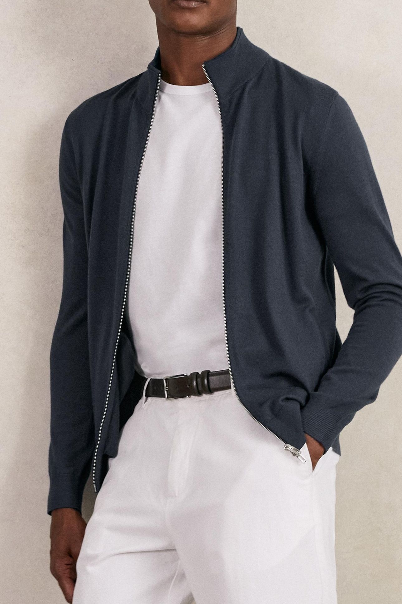 LS MERINO ZIP THROUGH FUNNEL MIDNIGHT NAVY 1