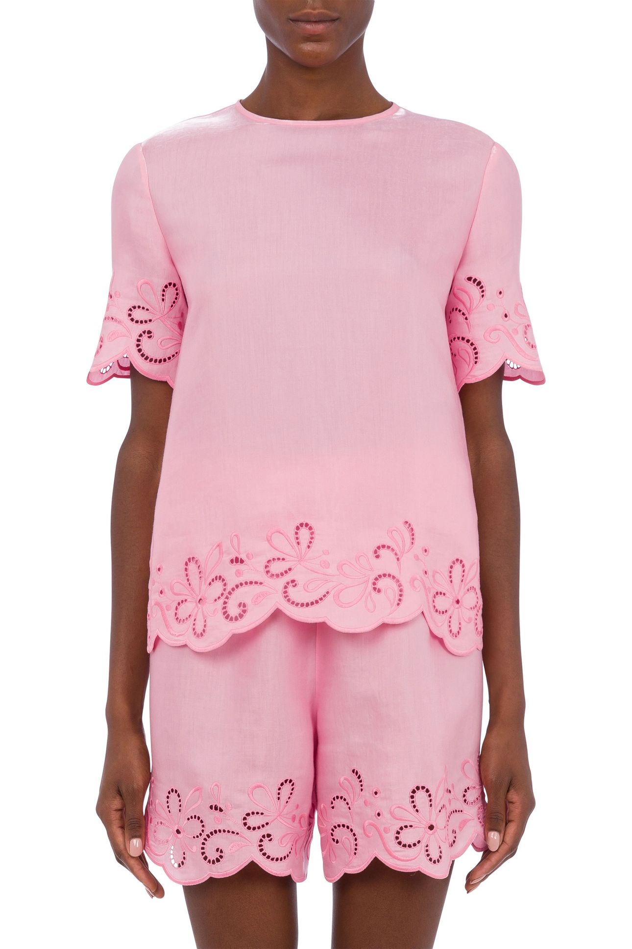 AJOUR NYLON AND VISCOSE BLOUSE PINK 1