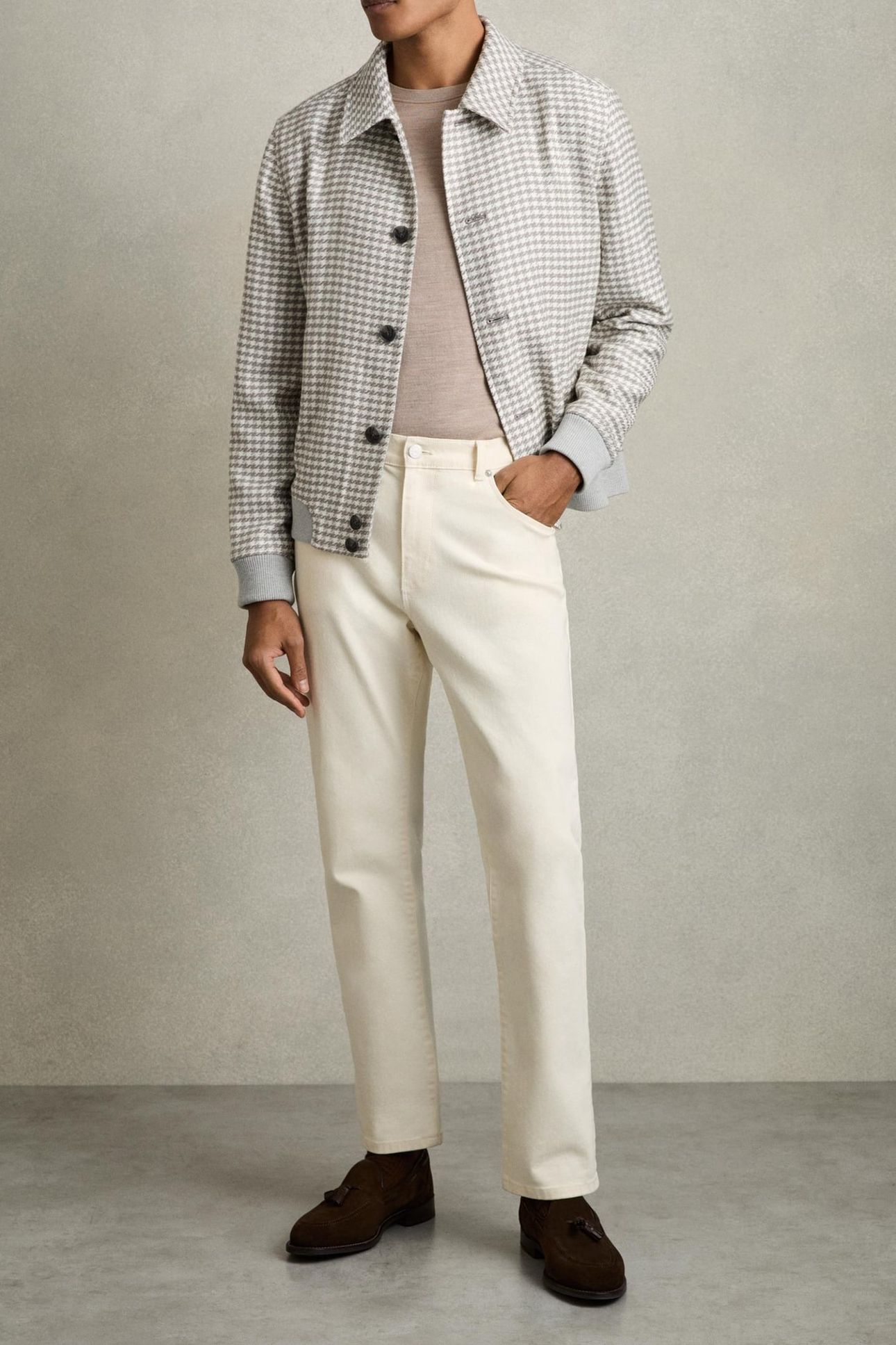 LS DOGTOOTH CHECK BLOUSON JACKET SOFT GREY/WHITE 1
