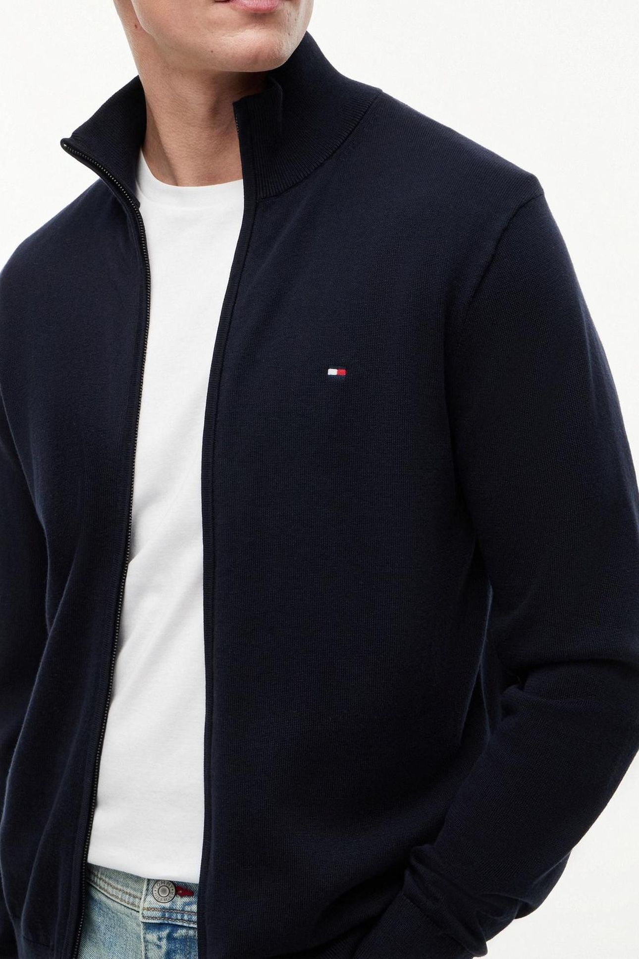 ESSENTIAL COTTON ZIP SWEATER NAVY BLUE/IVORY PETAL 8