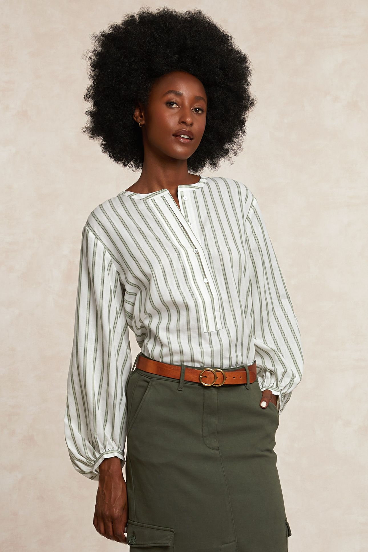 STRIPED OVERSIZED BLOUSE LONG SLEEVES GREEN/OFF WHITE 3