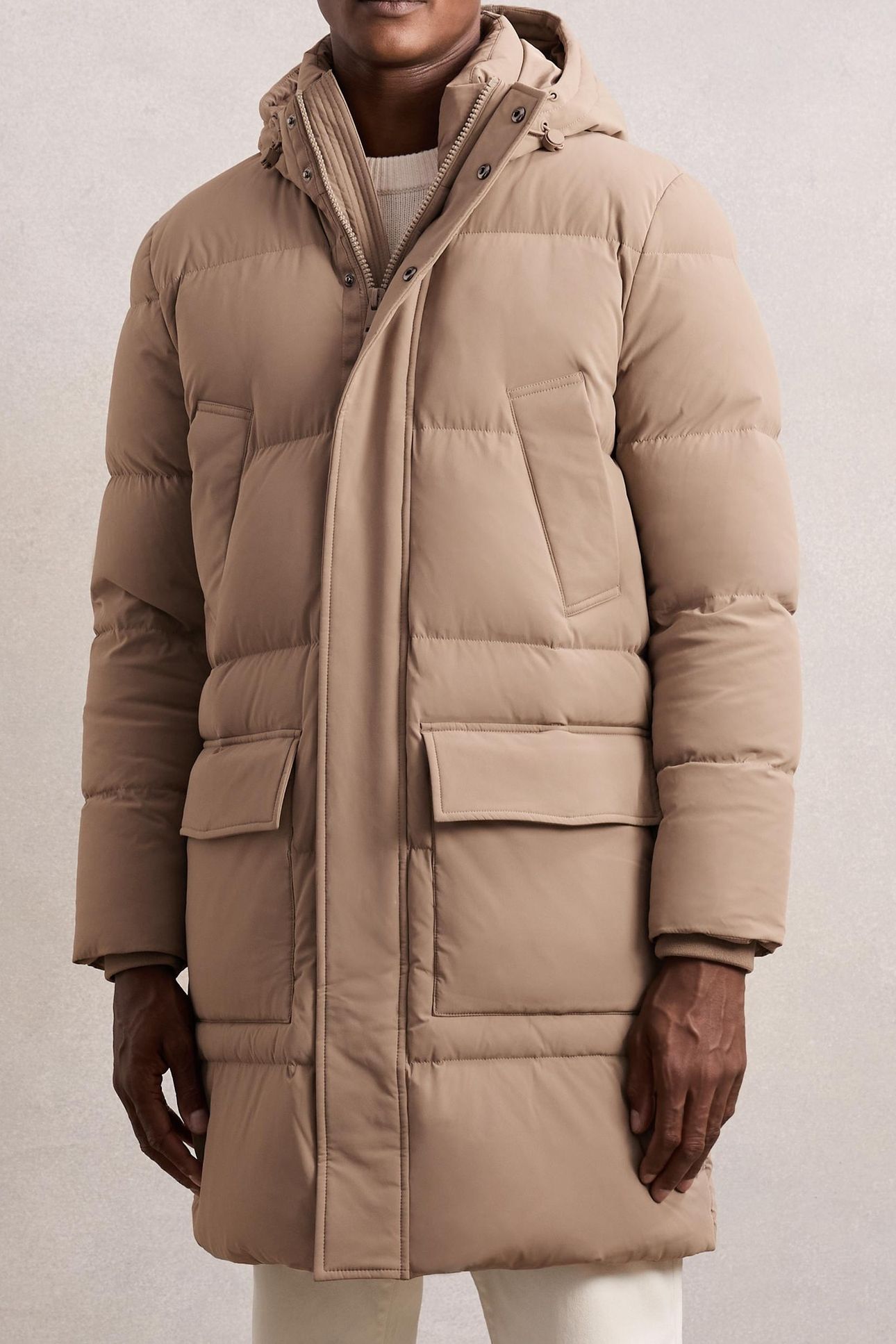 LS LONGLINE QUILTED ZIP THROUGH PUFFER JACKET LIGHT CAMEL BR 1