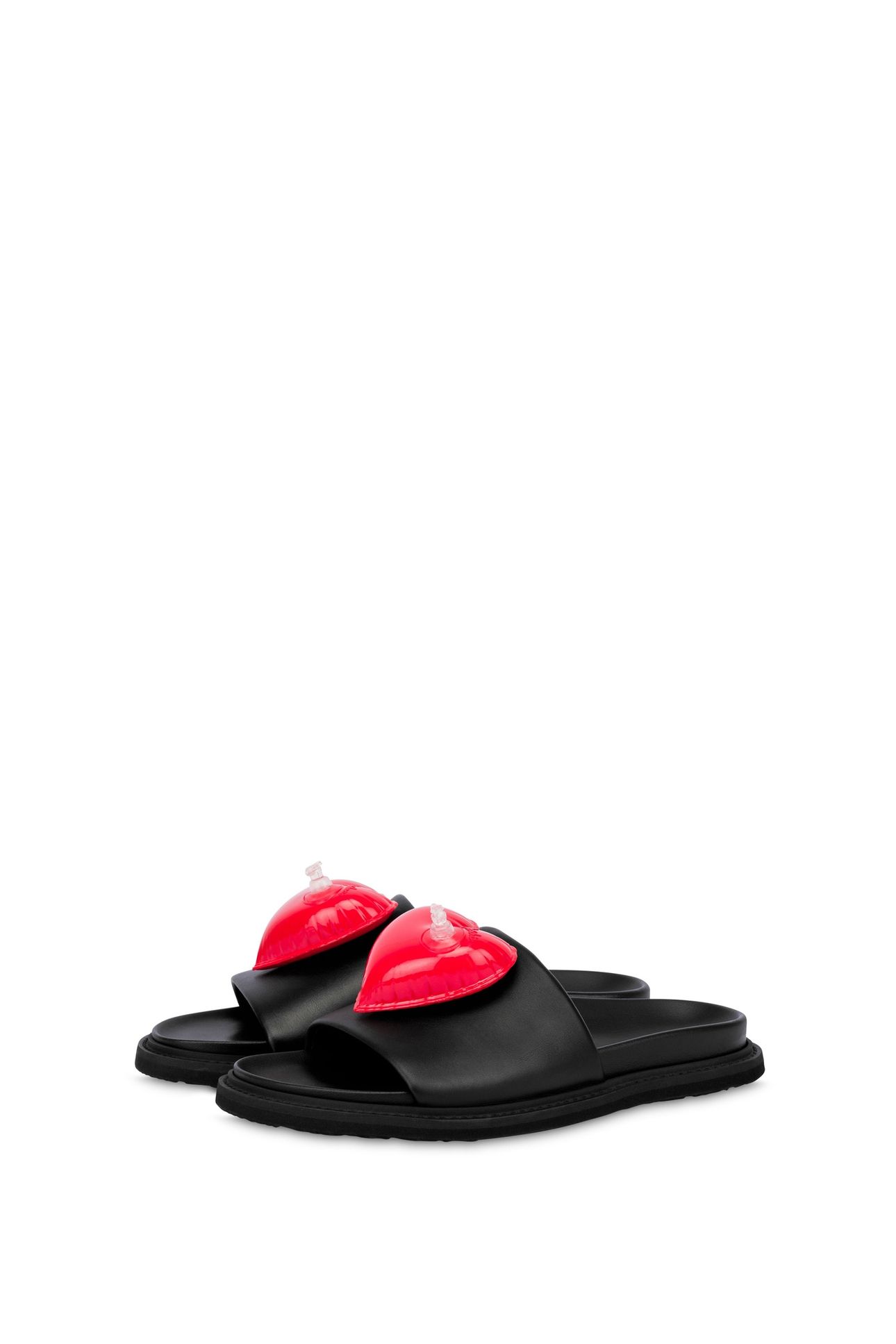 INFLATABLE HEART CALFSKIN FLAT SANDALS BLACK 2
