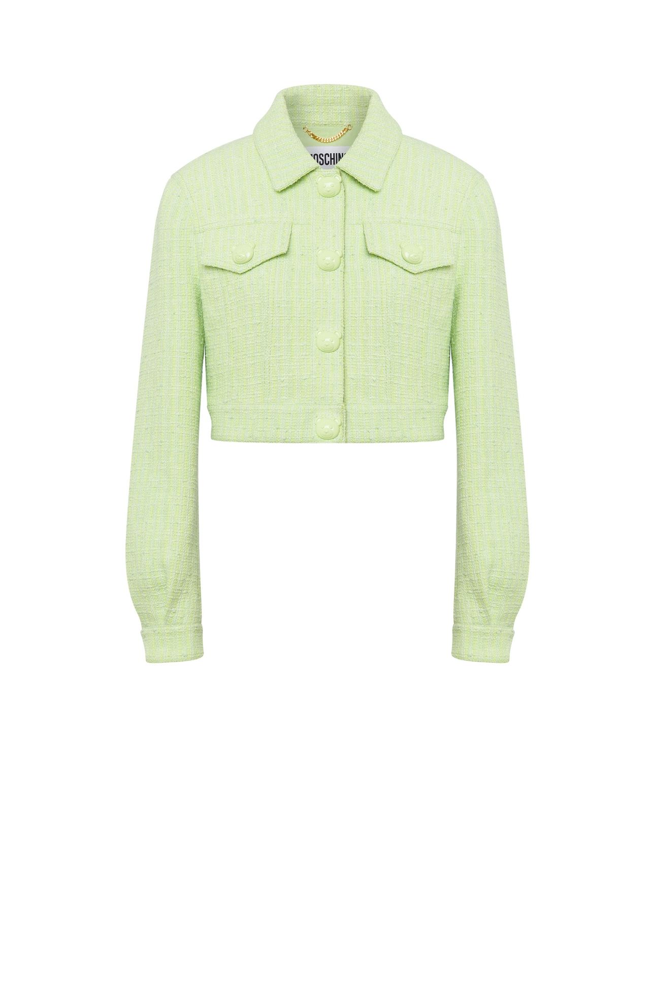 TEDDY BUTTONS TWEED CROPPED JACKET GREEN 3