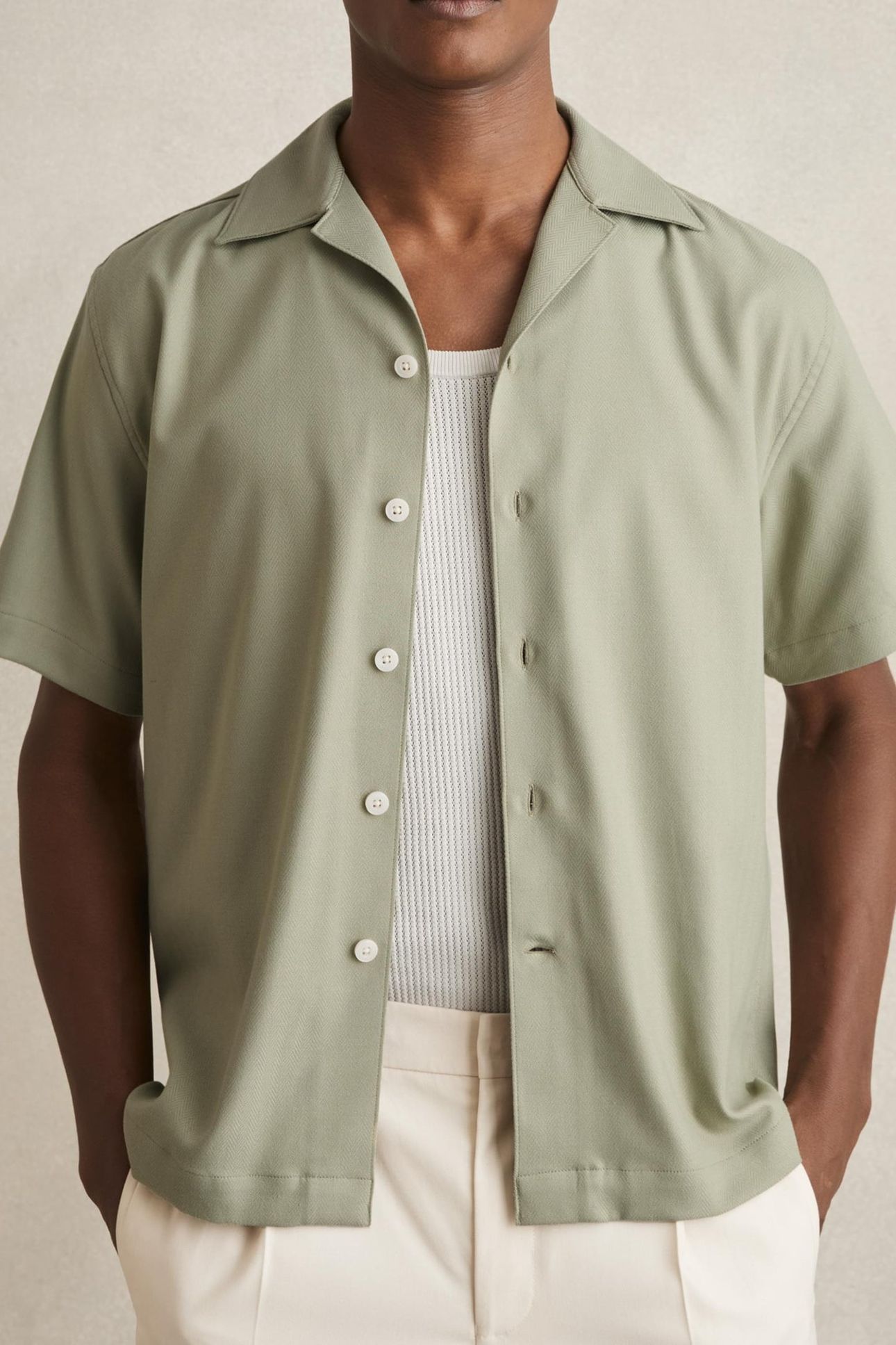 SS HERRINGBONE CUBAN SHIRT SAGE GREEN 1
