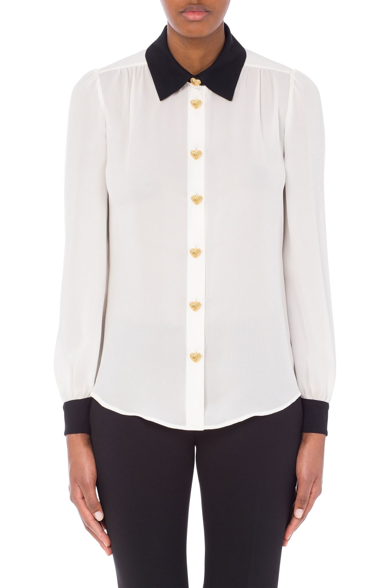 HEART BUTTONS SILK CHARMEUSE SHIRT WHITE 1
