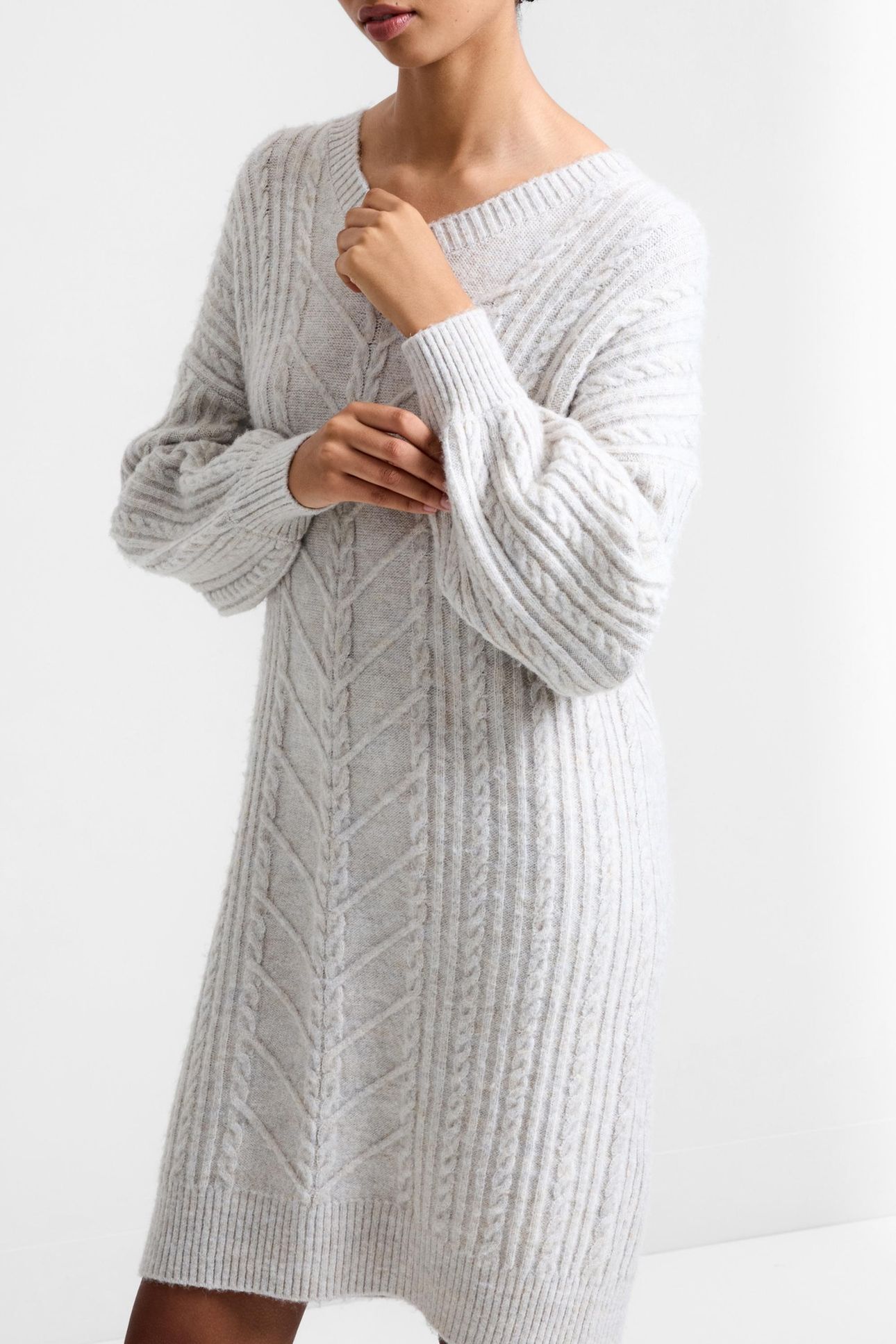 MARINE CABLE KNIT JUMPER DRESS PEBBLE NEUTRAL 3
