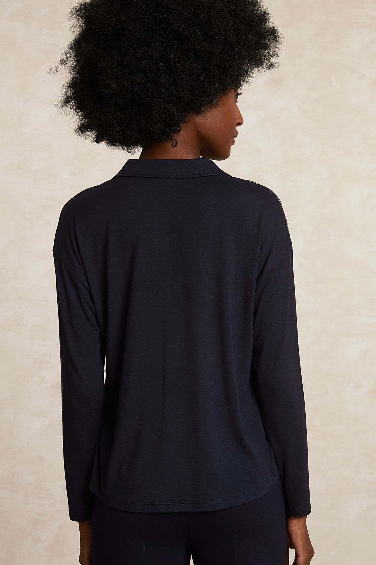 VISCOSE V-NECK BLOUSE GLITTER DETAIL NAVY 2