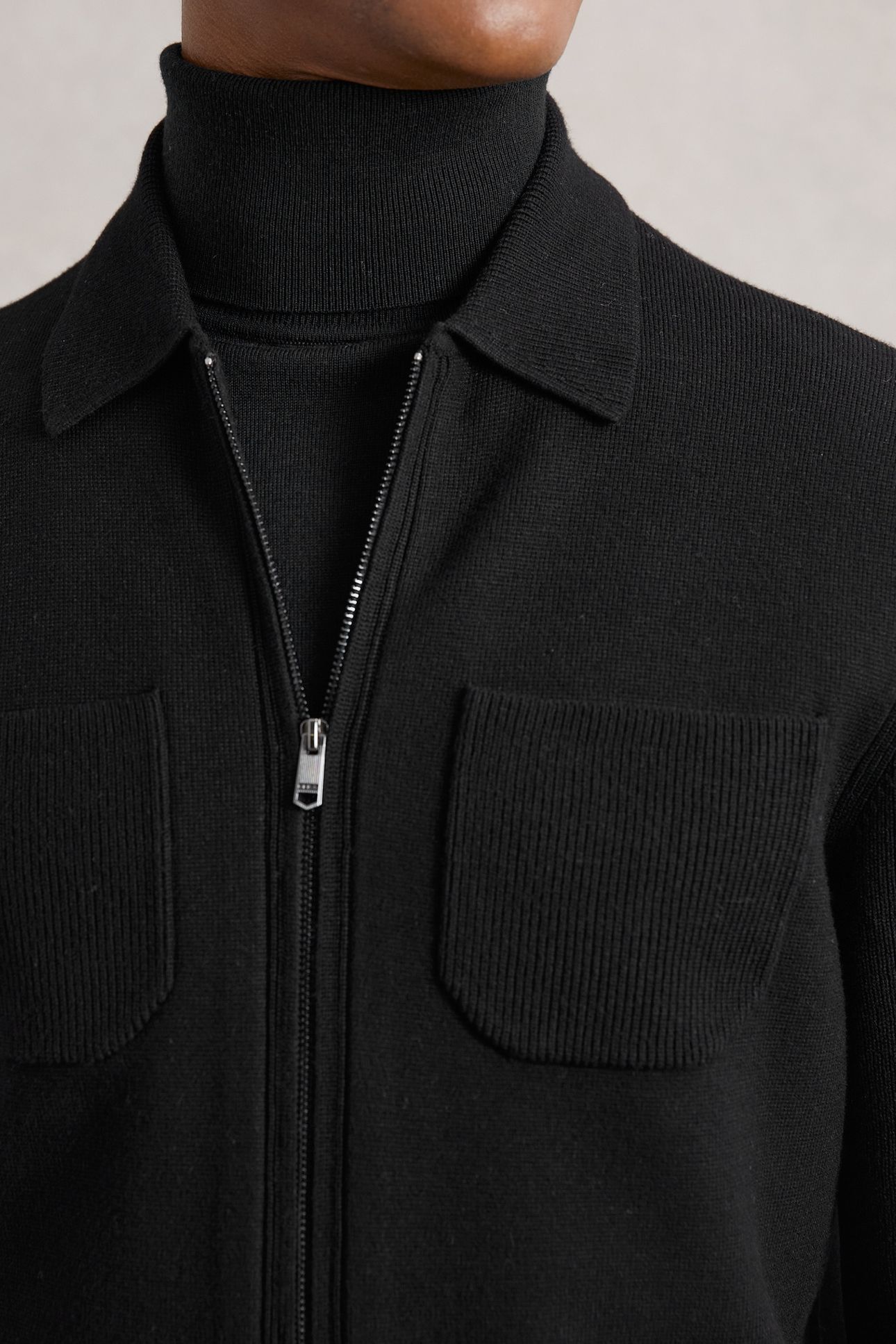 LS ZIP THROUGH RIBBED FOUR POCKET SHIRT BLACK 6
