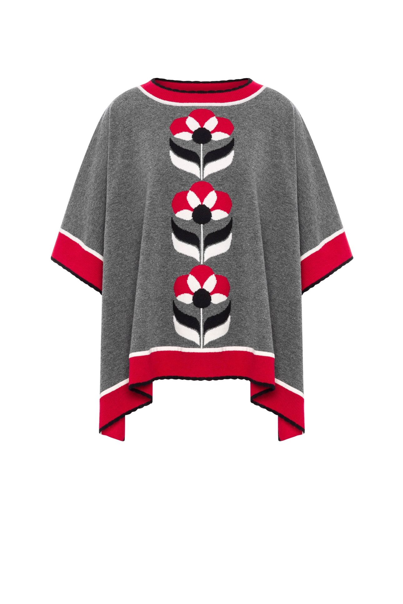 GEOMETRICAL FLOWERS KNIT PONCHO GREY 3